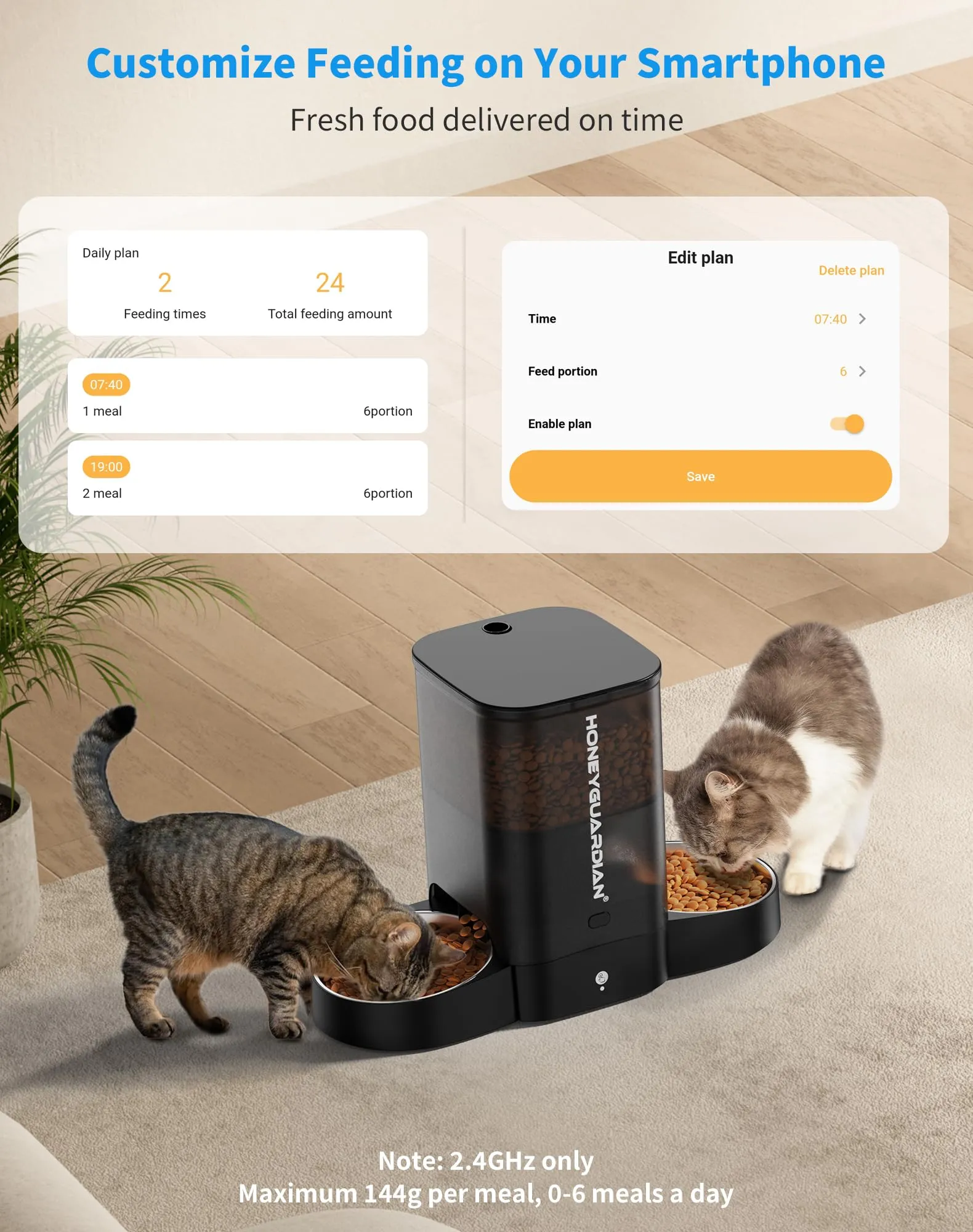 HoneyGuaridan Distributore Automatico Cibo Gatti Doppia 5L con WiFi 2.4G/5G - immagine 3