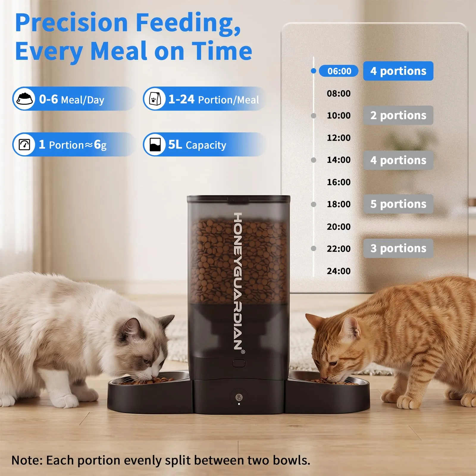 HoneyGuaridan Distributore Automatico Cibo Gatti Doppia 5L con WiFi 2.4G/5G - immagine 4