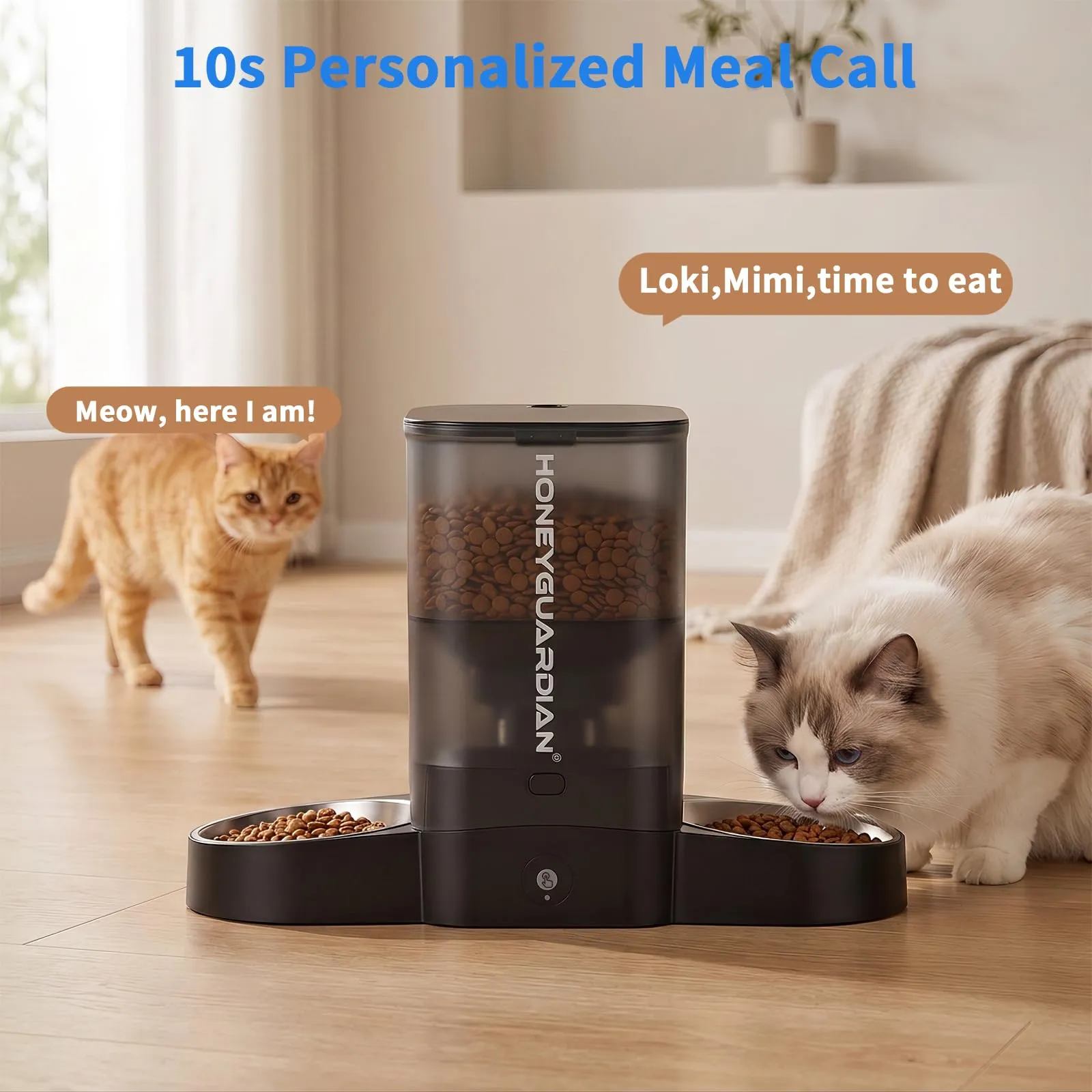 HoneyGuaridan Distributore Cibo Gatti 3.5L Doppia, 2.4G/5G WiFi, Timer, Black - immagine 5