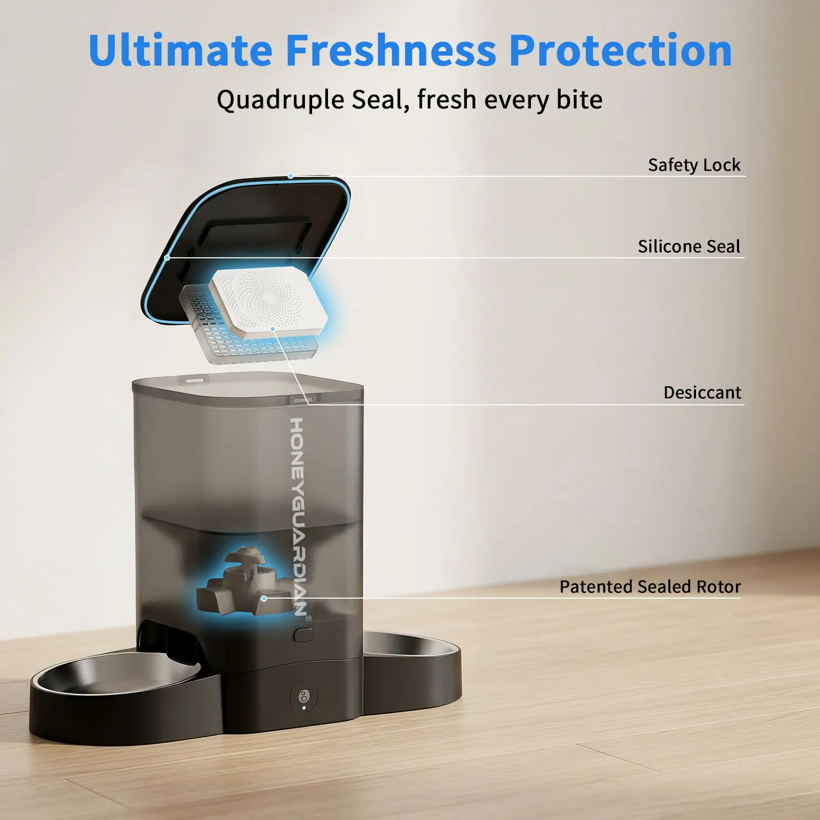 HoneyGuaridan Distributore Cibo Gatti 3.5L Doppia, 2.4G/5G WiFi, Timer, Black - immagine 6