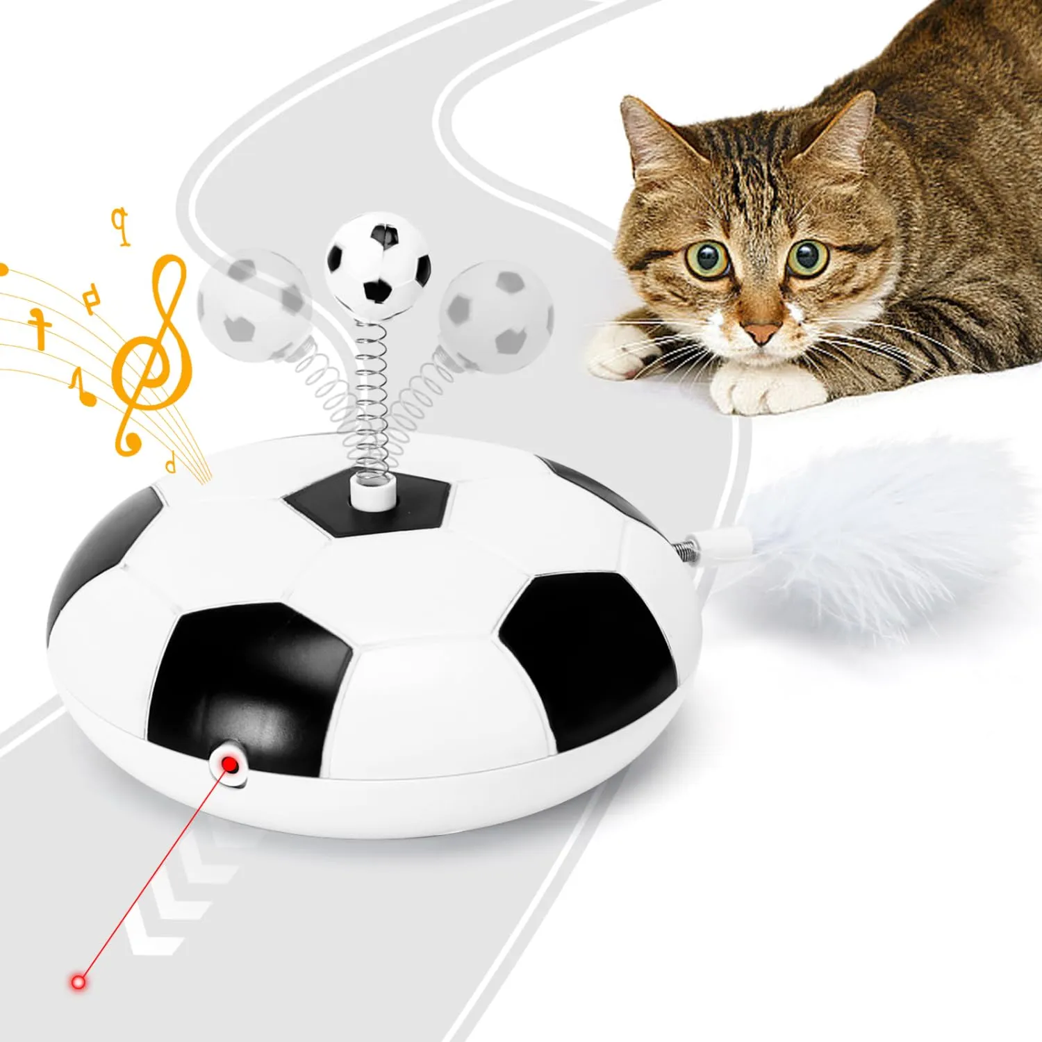 Nobleza Giocattolo Interattivo Automatico per Gatti con Piume e Luce LED, Bianco e Nero - immagine 1