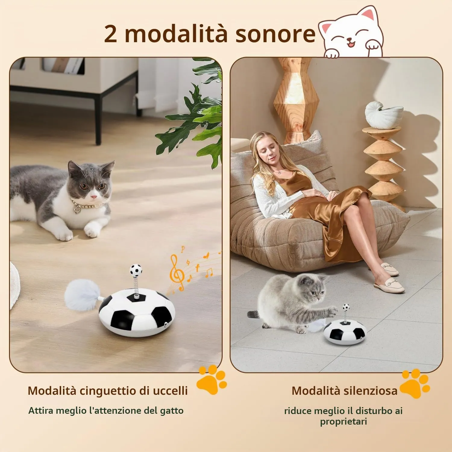 Nobleza Giocattolo Interattivo Automatico per Gatti con Piume e Luce LED, Bianco e Nero - immagine 4