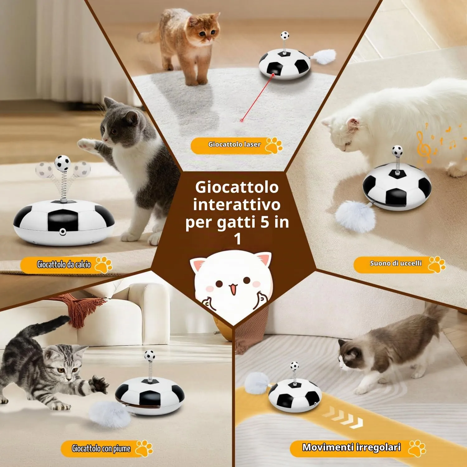 Nobleza Giocattolo Interattivo Automatico per Gatti con Piume e Luce LED, Bianco e Nero - immagine 5