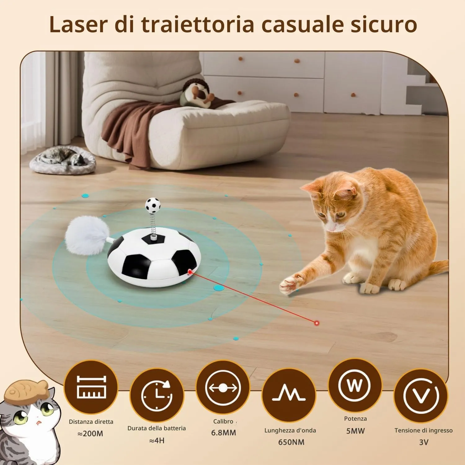 Nobleza Giocattolo Interattivo Automatico per Gatti con Piume e Luce LED, Bianco e Nero - immagine 6