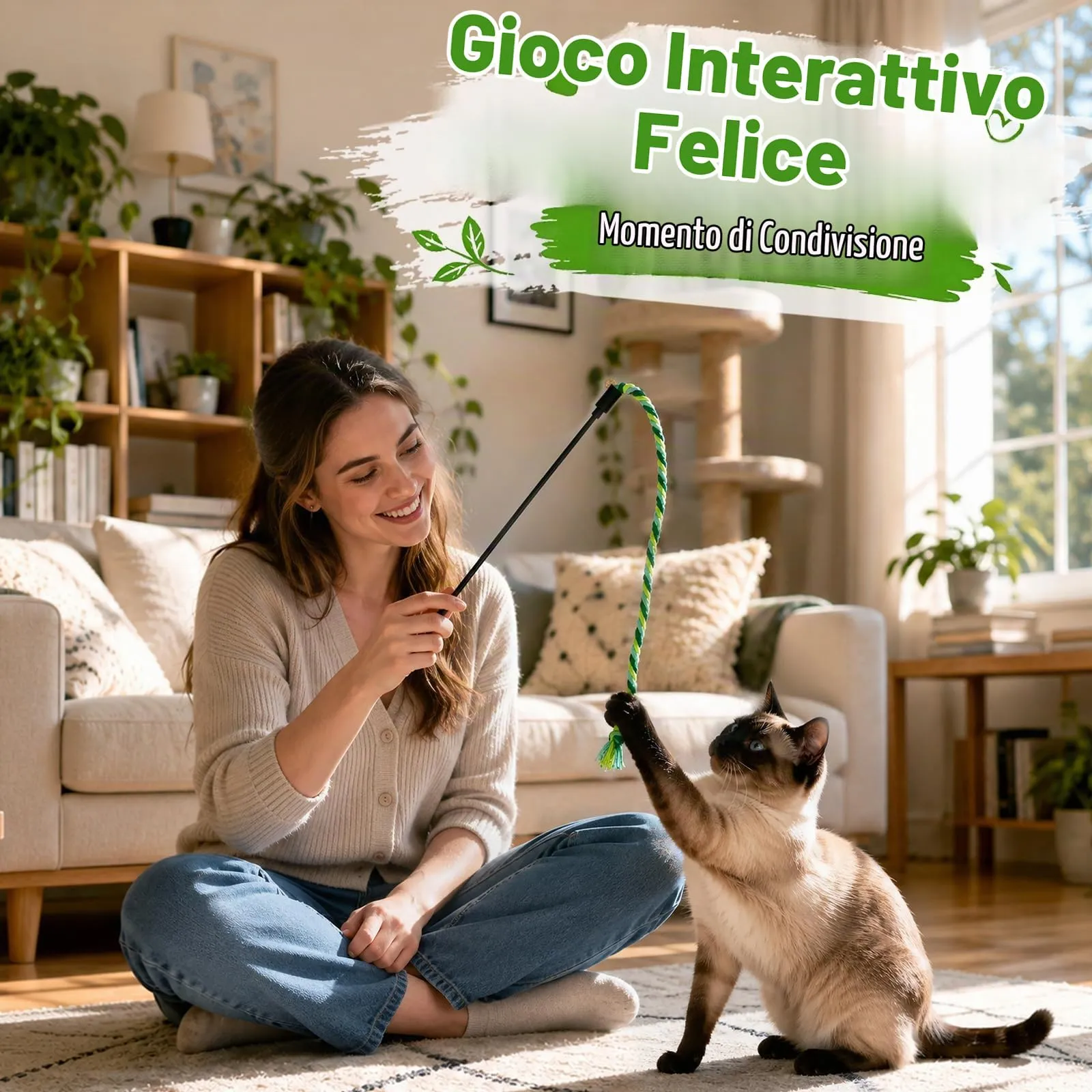 soodyoow Giochi Interattivi per Gatti, Set da 9 Pezzi con Corde di Cotone e Bastoncini di Legno di Actinidia - immagine 8