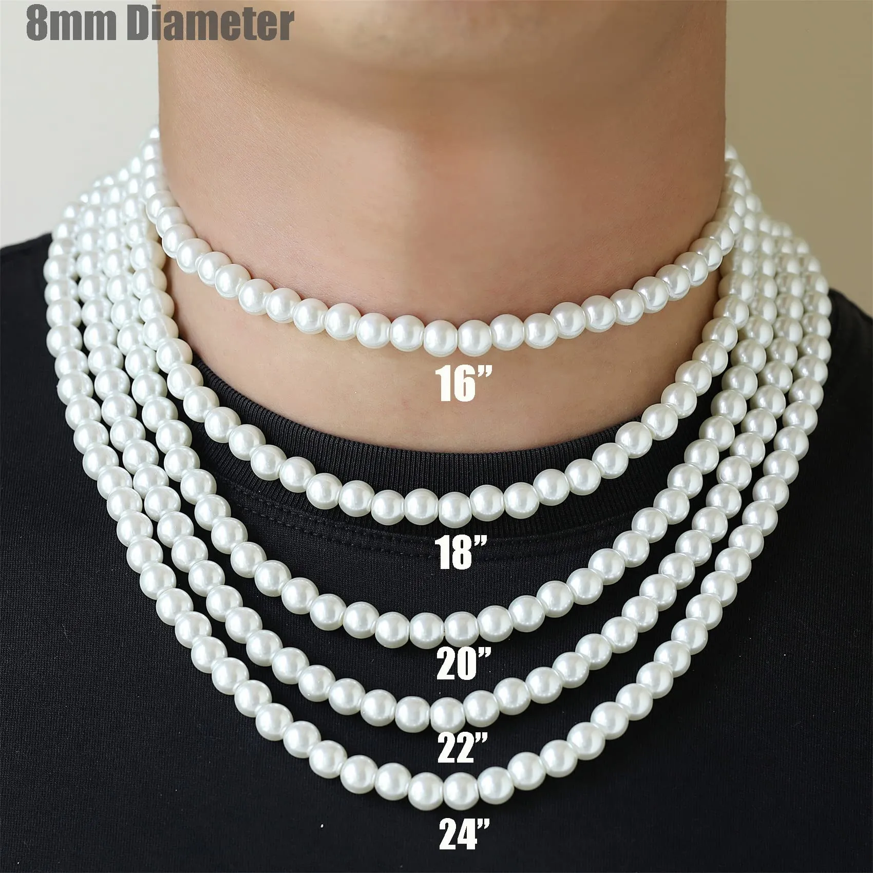 AFSTALR Collana di Perle Bianche 8mm, Lunghezza 60 cm - immagine 6