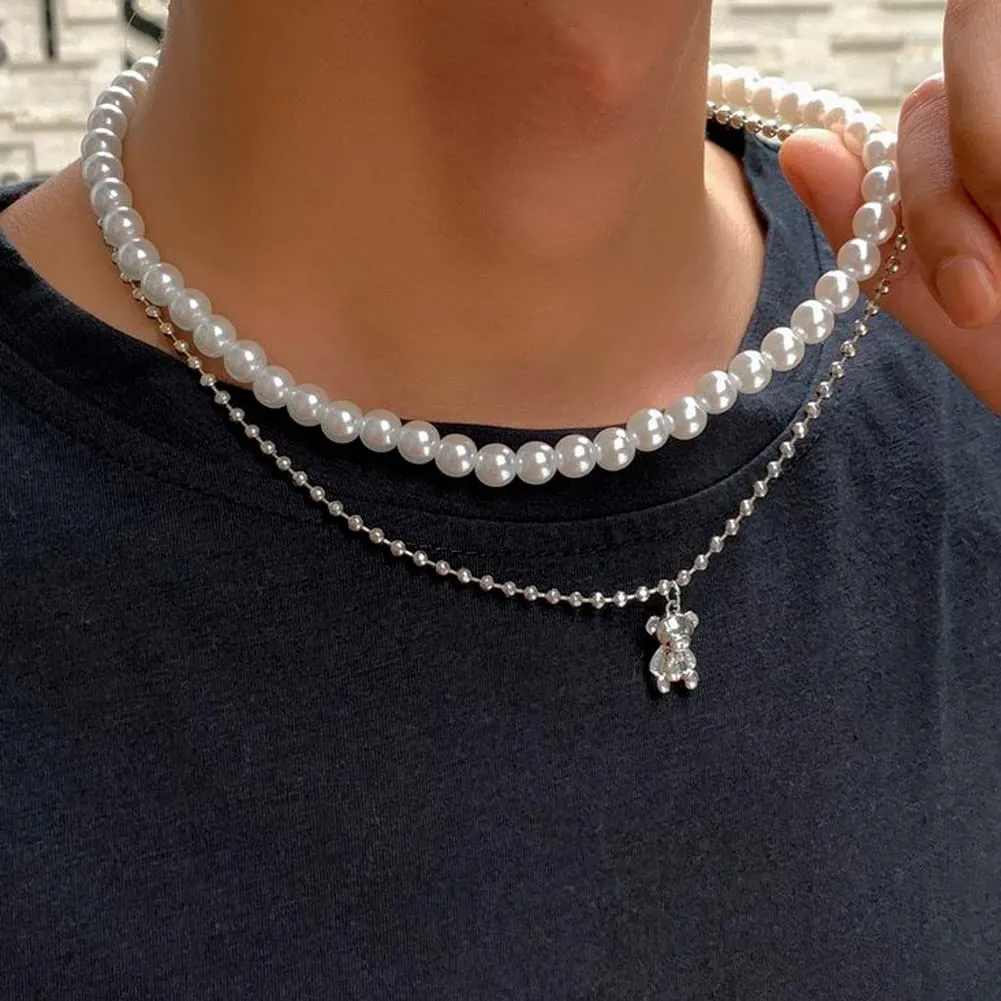 AFSTALR Collana di Perle Bianche 8mm, Lunghezza 55 cm per Uomo e Donna - immagine 2