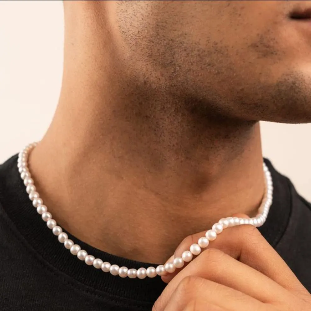 AFSTALR Collana di Perle Bianche per Uomo e Donna, 6 mm, 45 cm - immagine 2
