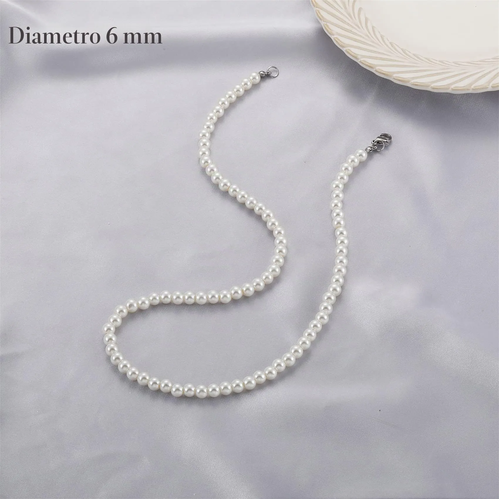 AFSTALR Collana di Perle Bianche per Uomo e Donna, 6 mm, 45 cm - immagine 5