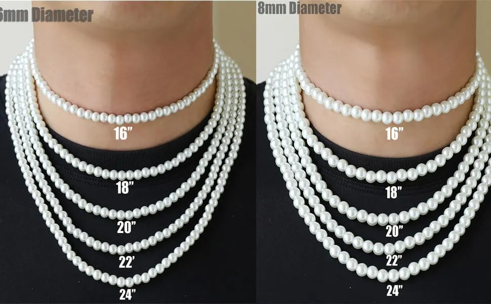 AFSTALR Collana di Perle Bianche per Uomo e Donna, 6 mm, 45 cm - immagine 7