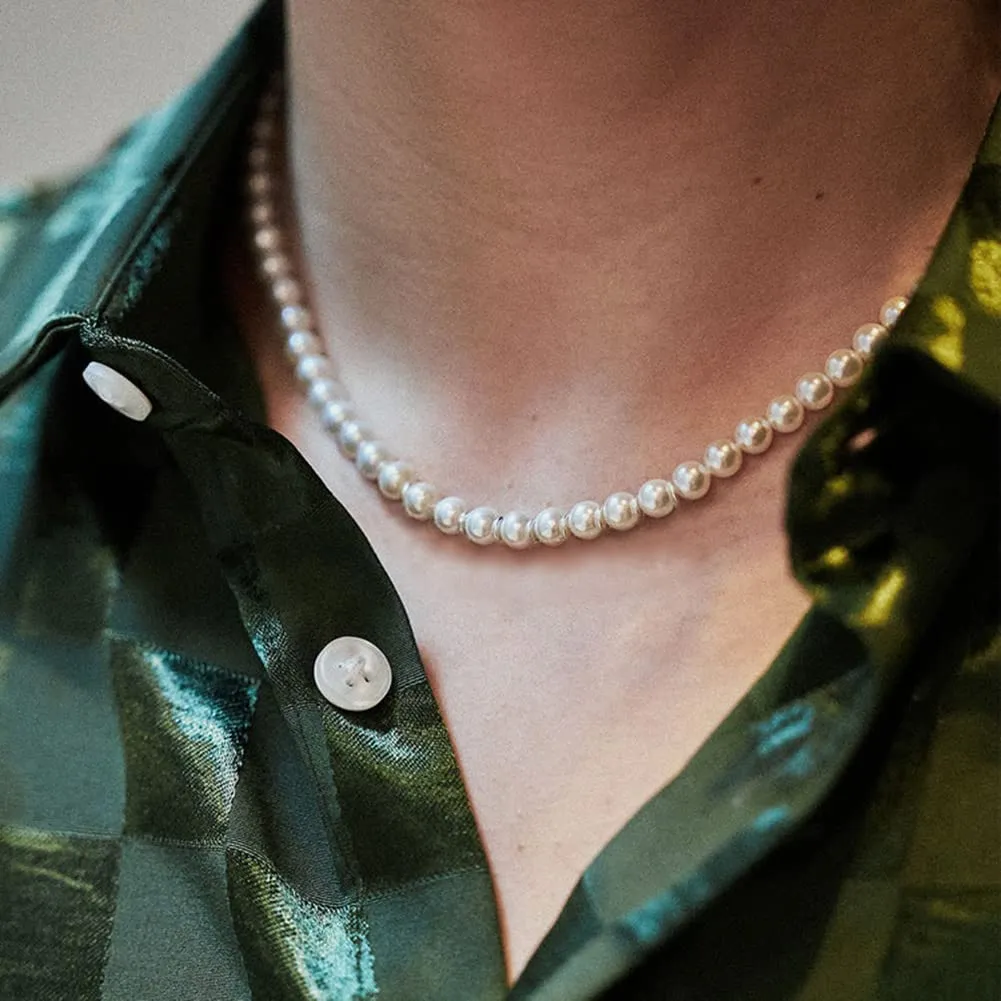 AFSTALR Collana di Perle Bianche per Uomo e Donna, 6 mm, 55 cm - immagine 3
