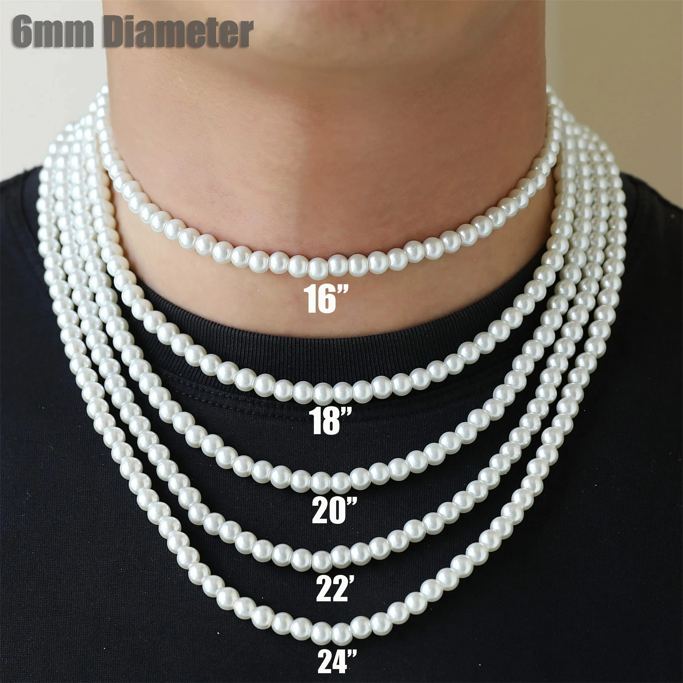 AFSTALR Collana di Perle Bianche per Uomo e Donna, 6 mm, 55 cm - immagine 6
