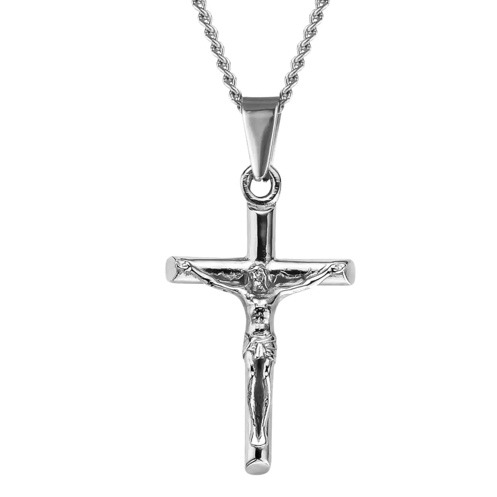 DVRK Collana Crocifisso Uomo in Acciaio Inossidabile 316L Argento, 55 cm - immagine 1