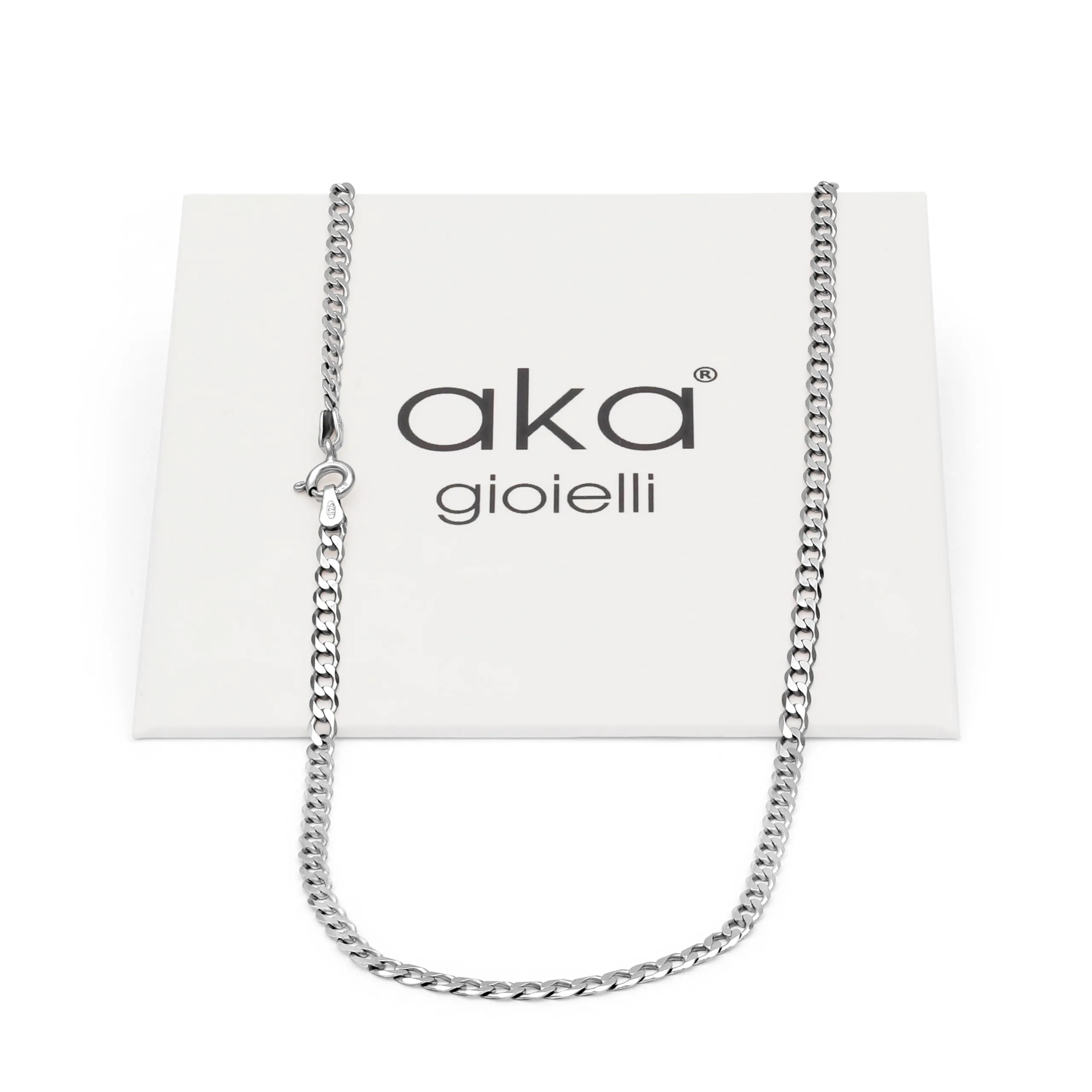 Aka Gioielli Collana in Argento Sterling 925 Rodiato, Maglia Grumetta Cubana 3 mm, 55 cm - immagine 3