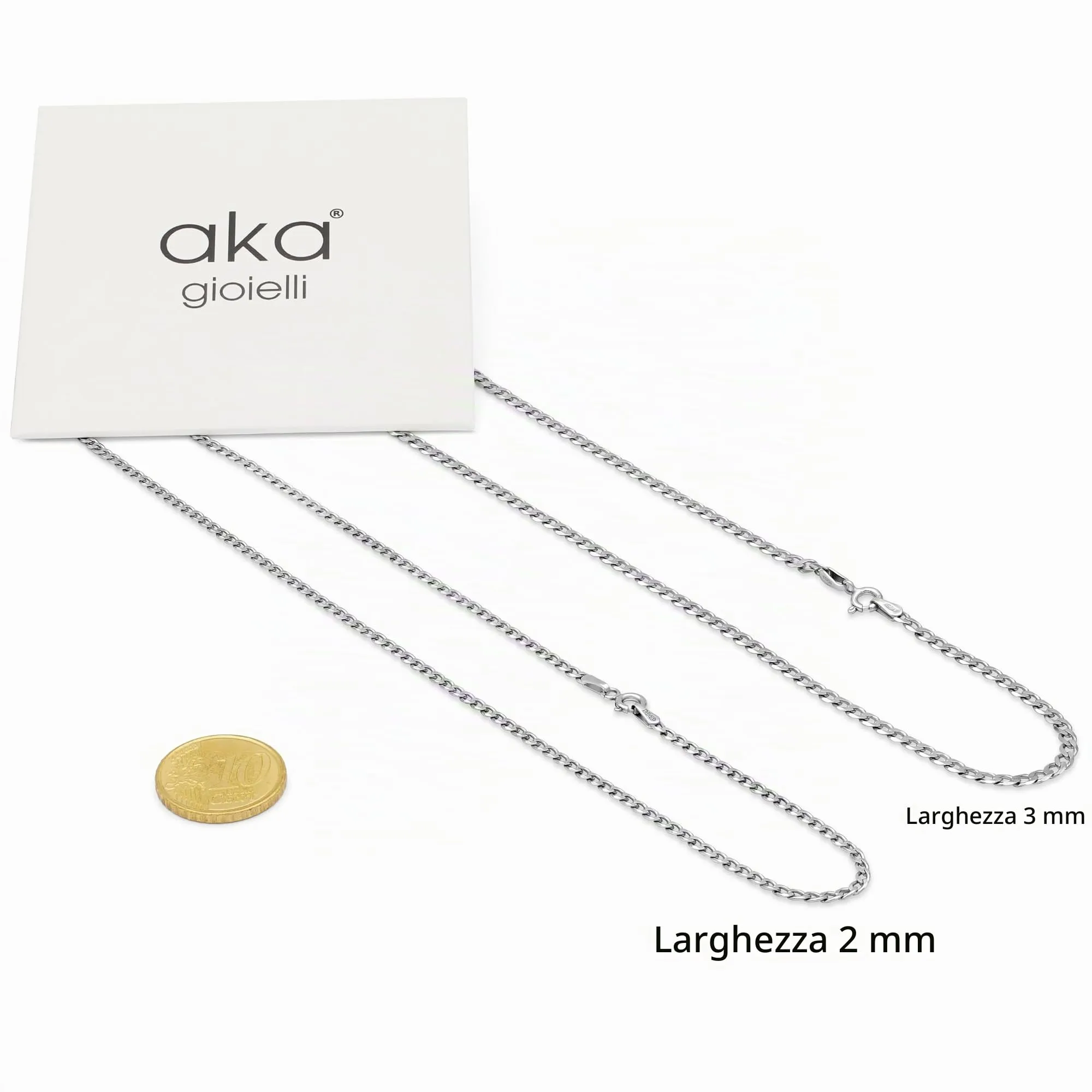 Aka Gioielli Collana in Argento Sterling 925 Rodiato Maglia Grumetta Cubana 3 mm, 40 cm - immagine 4