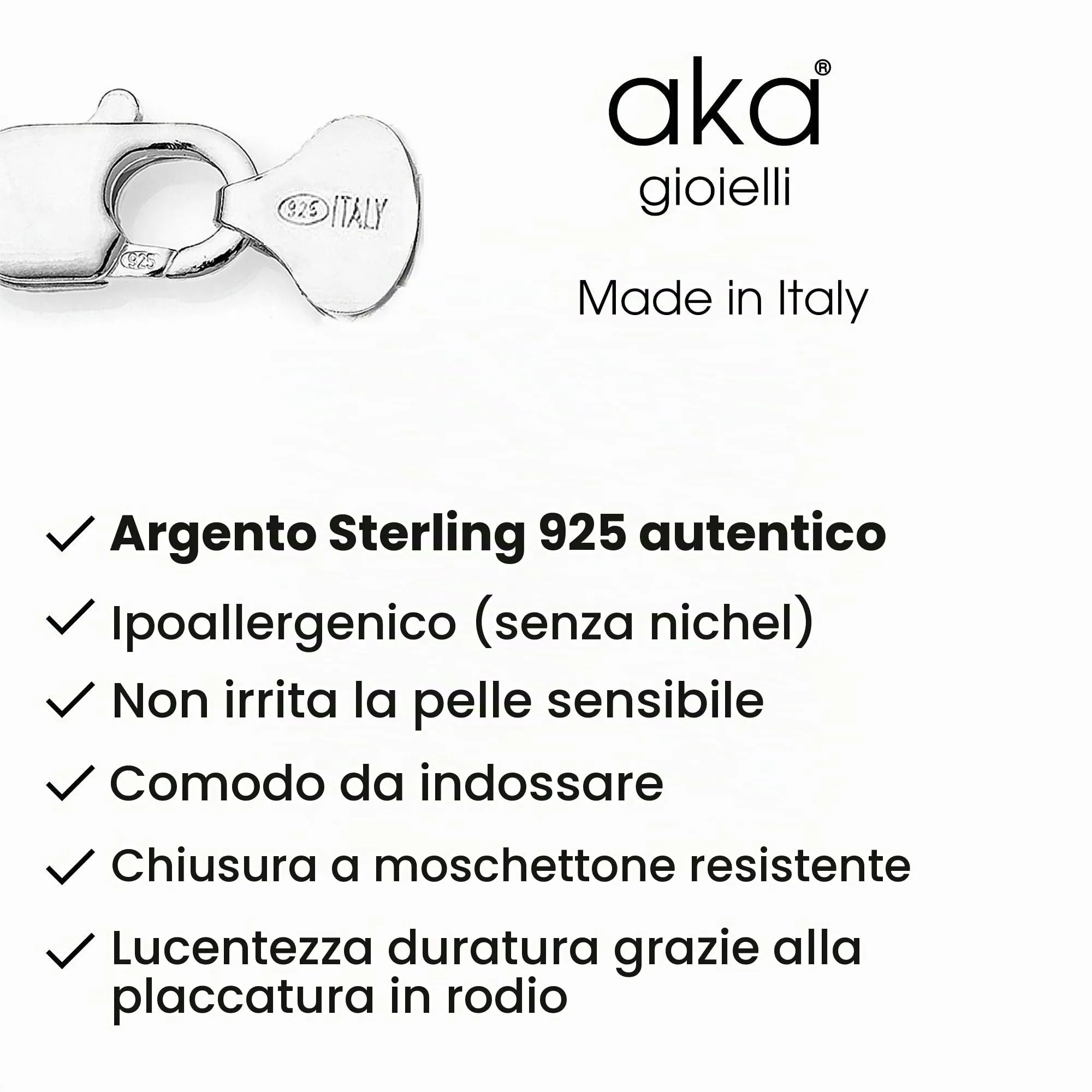 Aka Gioielli Collana in Argento Sterling 925 Rodiato Maglia Grumetta Cubana 3 mm, 40 cm - immagine 6