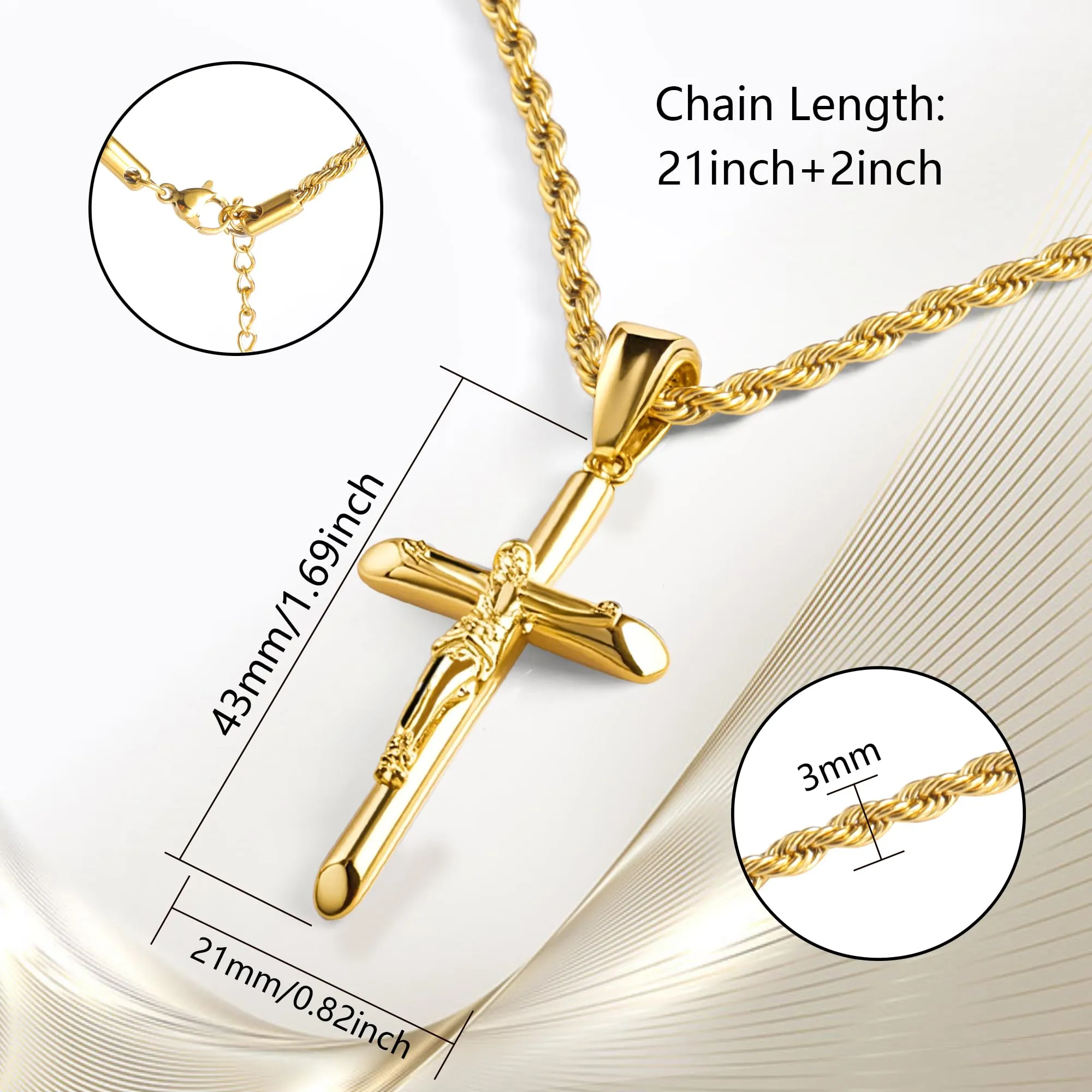 ALEXCRAFT Collana Uomo in Acciaio Inossidabile Placcato Oro 14K con Ciondolo Croce e Catena a Treccia - immagine 4