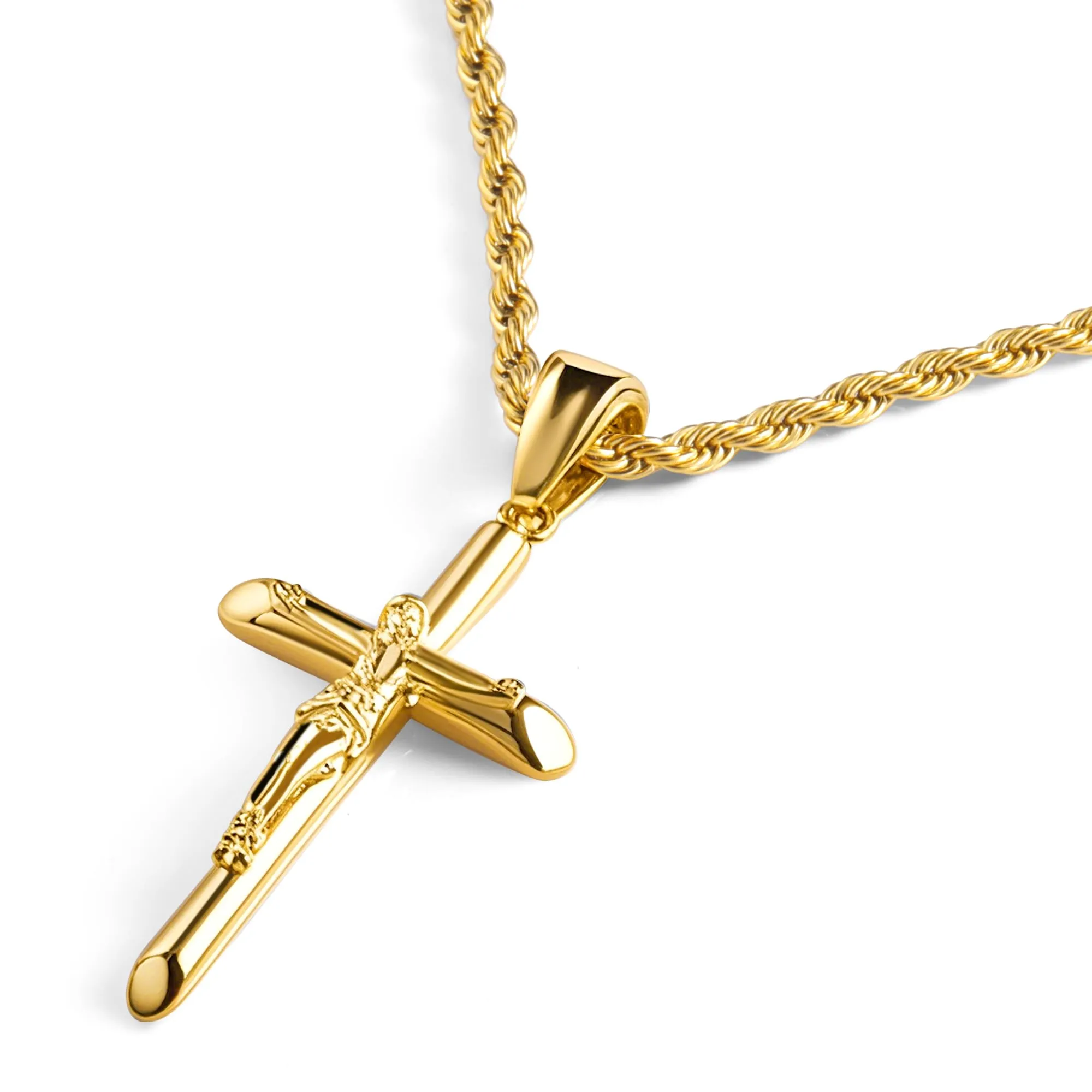 ALEXCRAFT Collana Uomo in Acciaio Inossidabile Placcato Oro 14K con Ciondolo Croce e Catena a Treccia - immagine 7