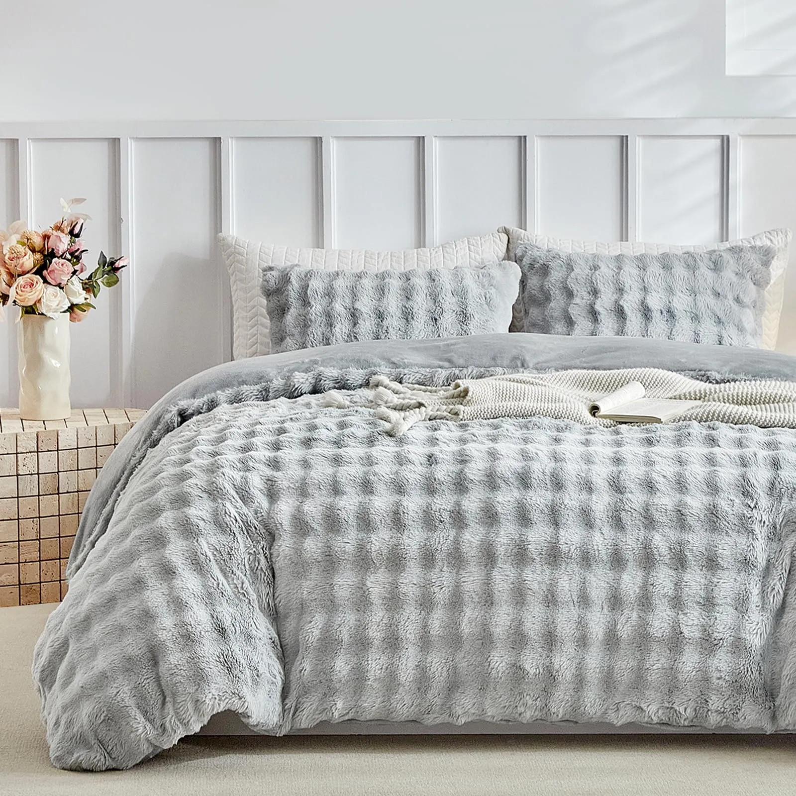 Tokokimo Set Copripiumino Matrimoniale in Flanella 3 Pezzi, 260x240cm, Grigio - immagine 1