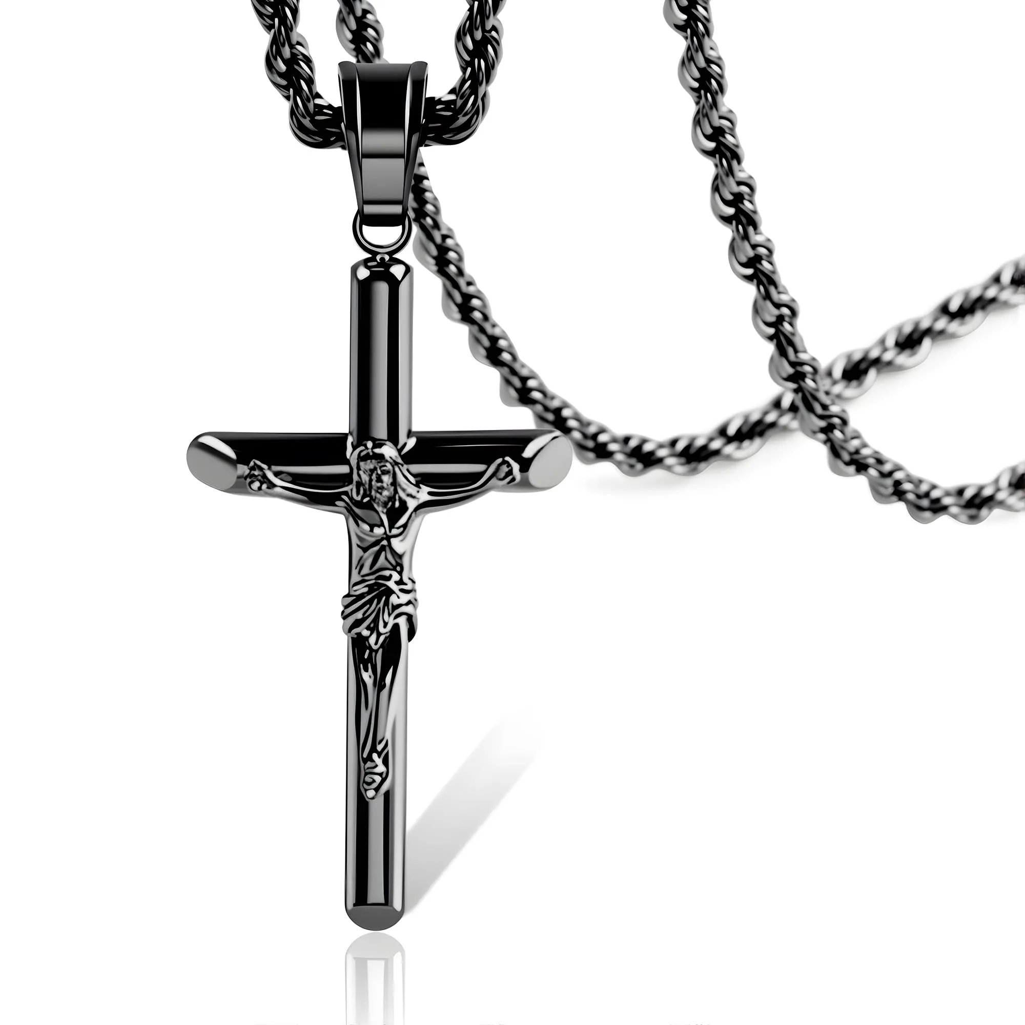 ALEXCRAFT Collana Uomo in Acciaio Inossidabile Nera con Ciondolo Croce e Catena a Treccia N2021 - immagine 1