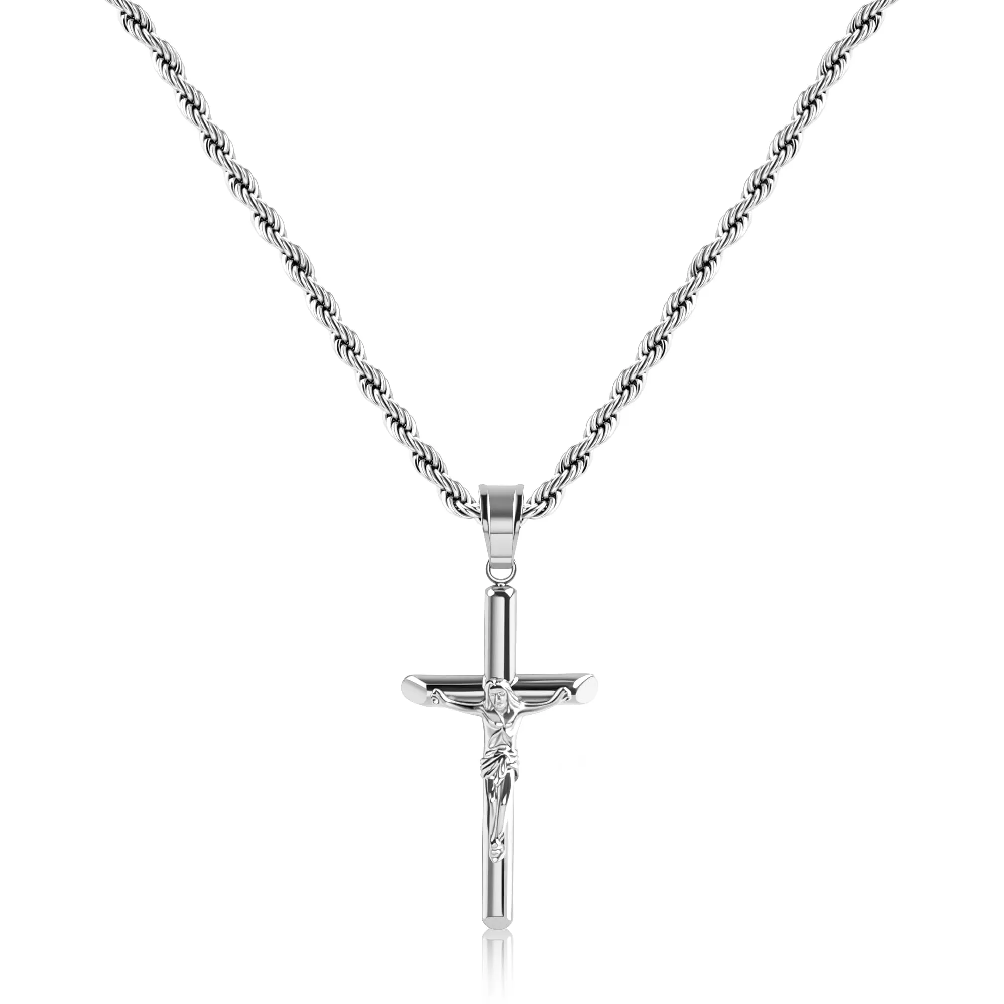 ALEXCRAFT Collana Argento Uomo Ciondolo Croce Crocifisso Catena a Treccia N2038 - immagine 1