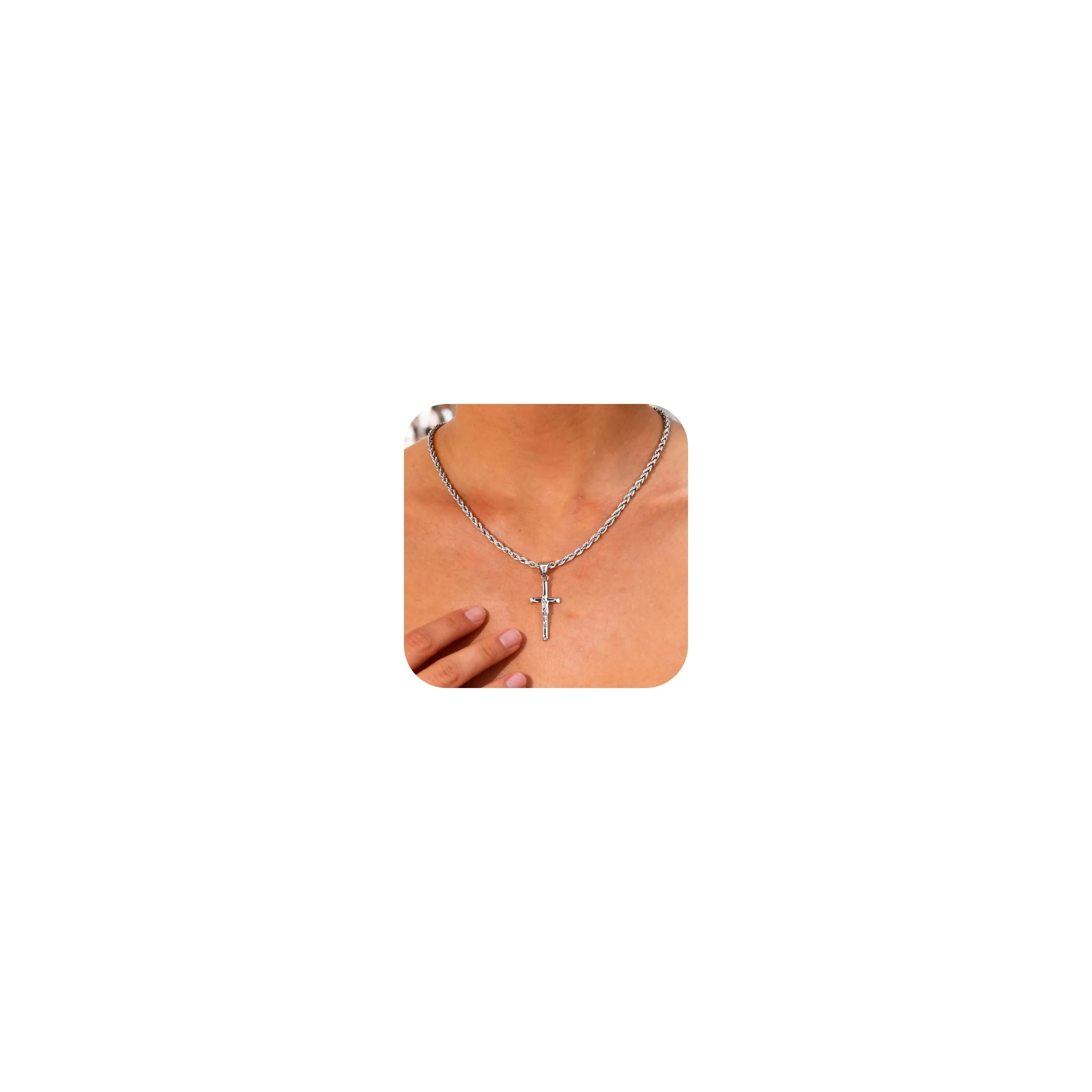 ALEXCRAFT Collana Argento Uomo Ciondolo Croce Crocifisso Catena a Treccia N2038 - immagine 2
