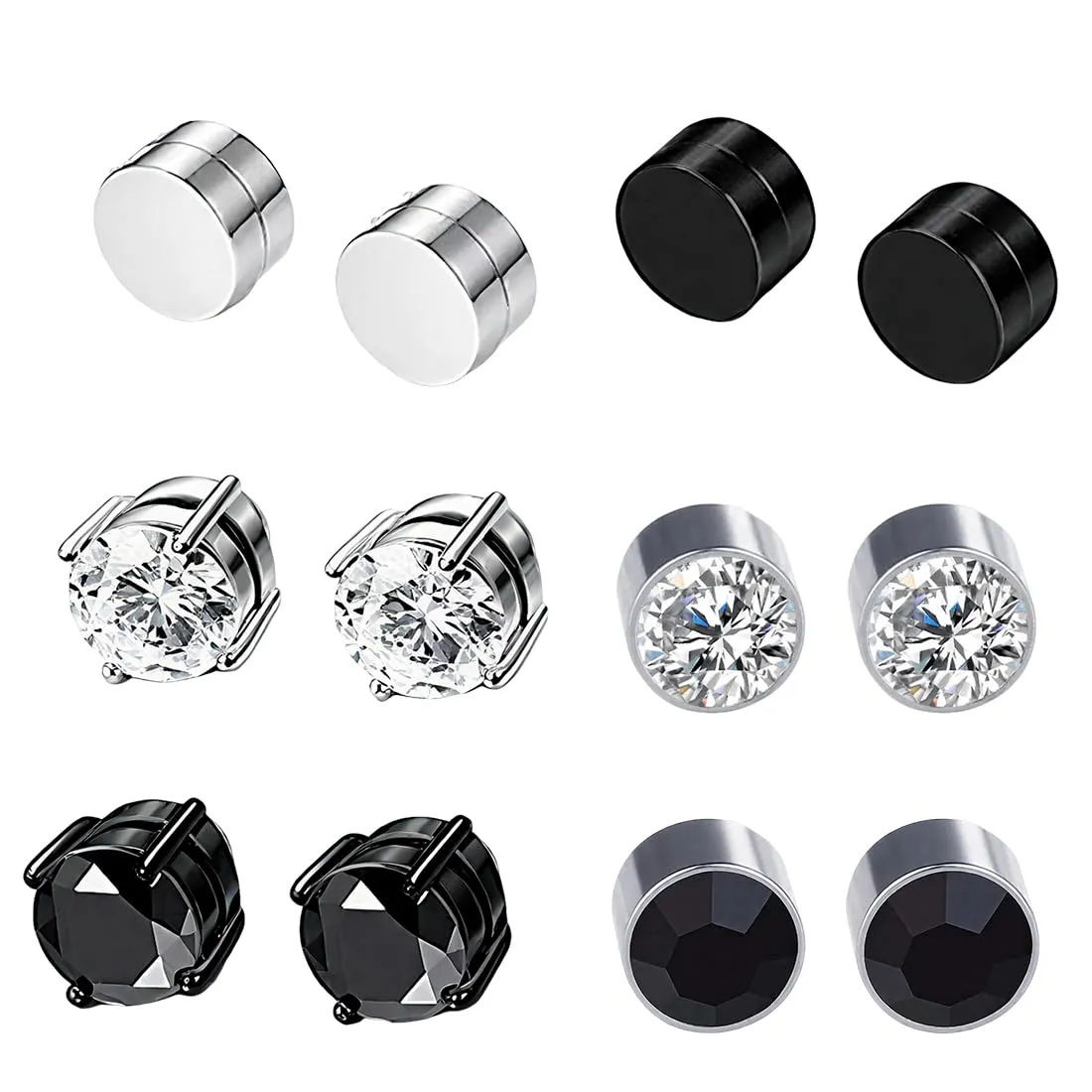 LuLiyLdJ 6 Paia di Orecchini Magnetici Senza Buco, 6mm, Acciaio Inossidabile con Zirconia Cubica, Nero - immagine 1