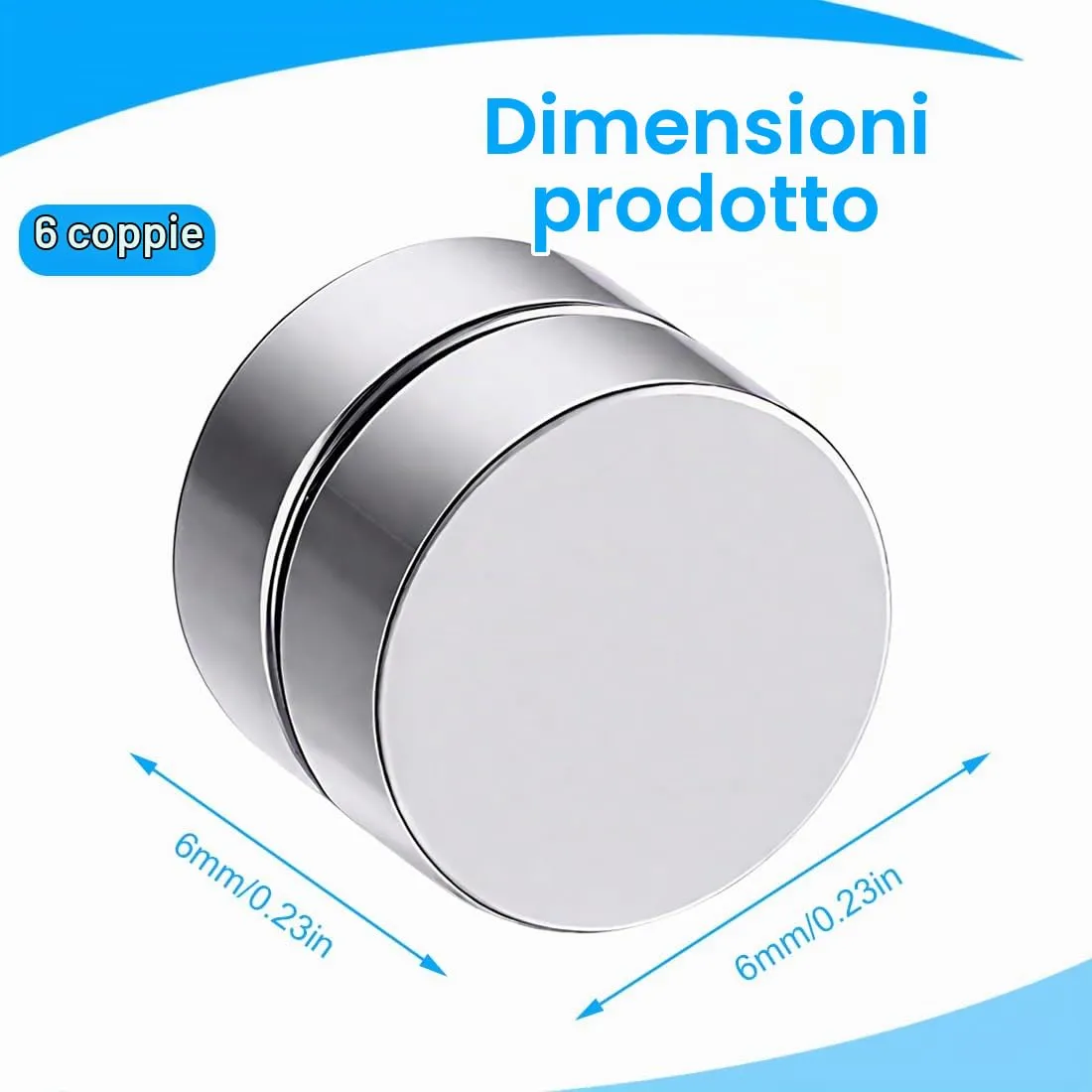 LuLiyLdJ 6 Paia di Orecchini Magnetici Senza Buco, 6mm, Acciaio Inossidabile con Zirconia Cubica, Nero - immagine 2
