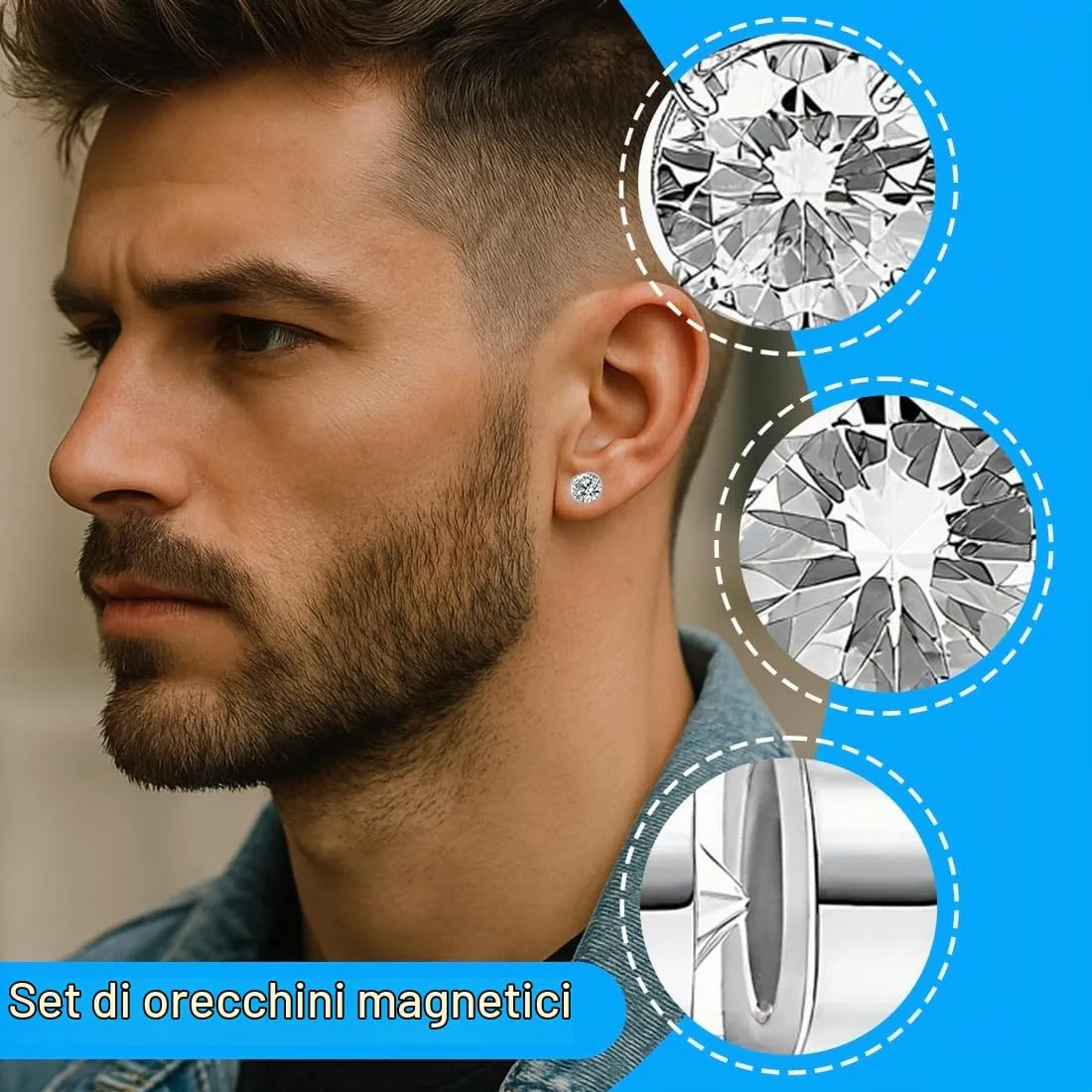 LuLiyLdJ 6 Paia di Orecchini Magnetici Senza Buco, 6mm, Acciaio Inossidabile con Zirconia Cubica, Nero - immagine 3