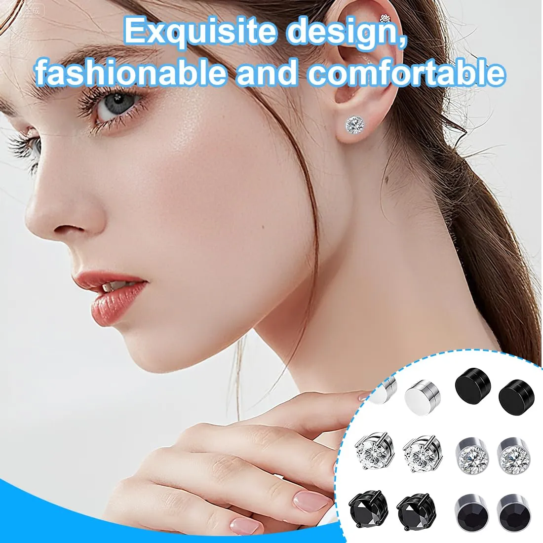 LuLiyLdJ 6 Paia di Orecchini Magnetici Senza Buco, 6mm, Acciaio Inossidabile con Zirconia Cubica, Nero - immagine 5