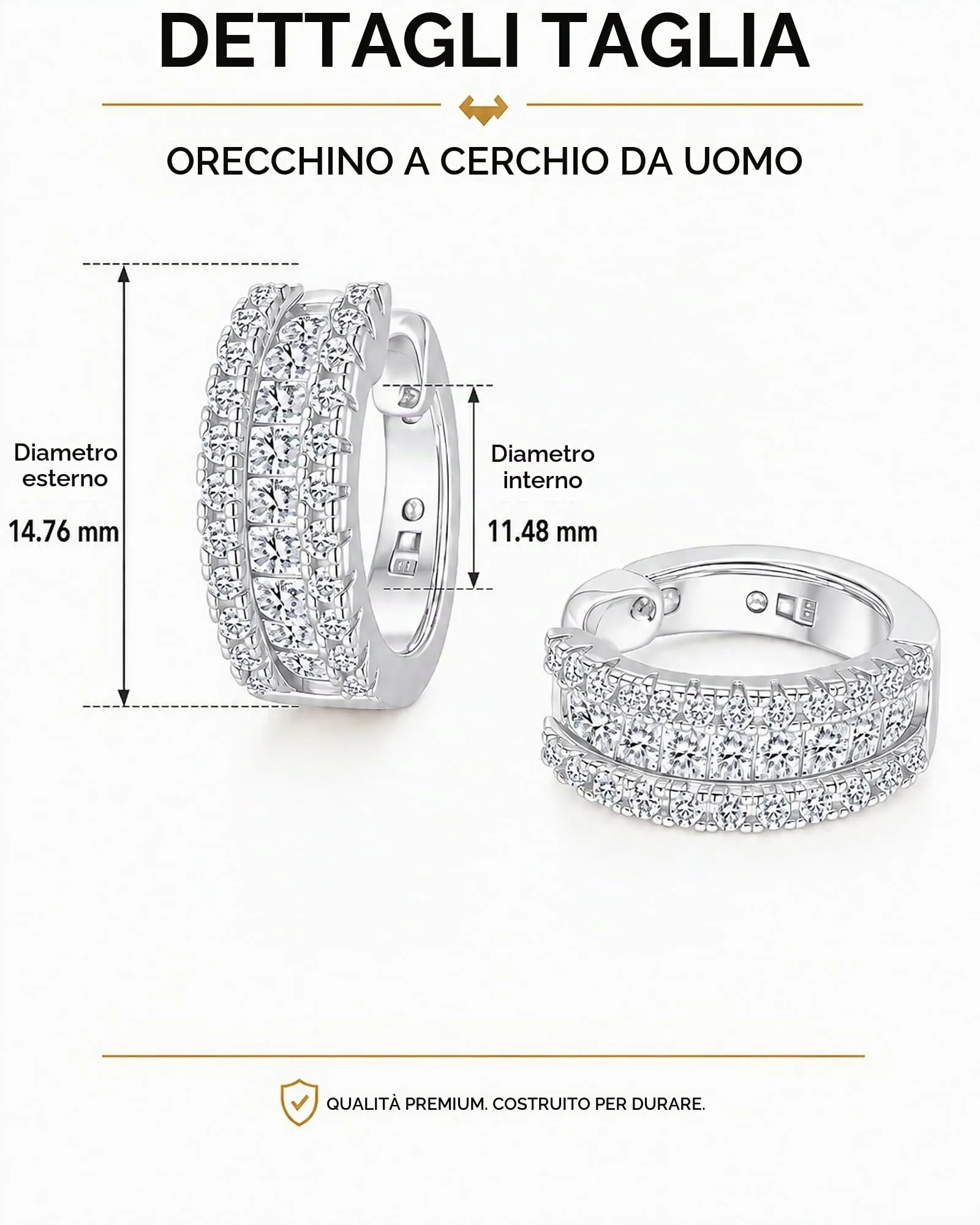 HANLI Orecchini a Cerchio Uomo in Argento 925 e Zirconi Cubici - immagine 3