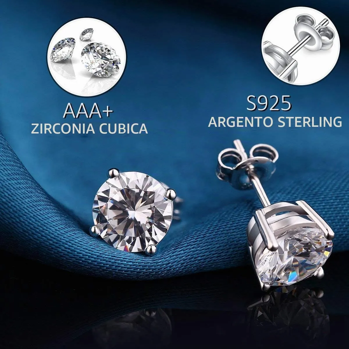 Jiahanzb Orecchini in Argento 925 con Zirconi 6mm - immagine 2