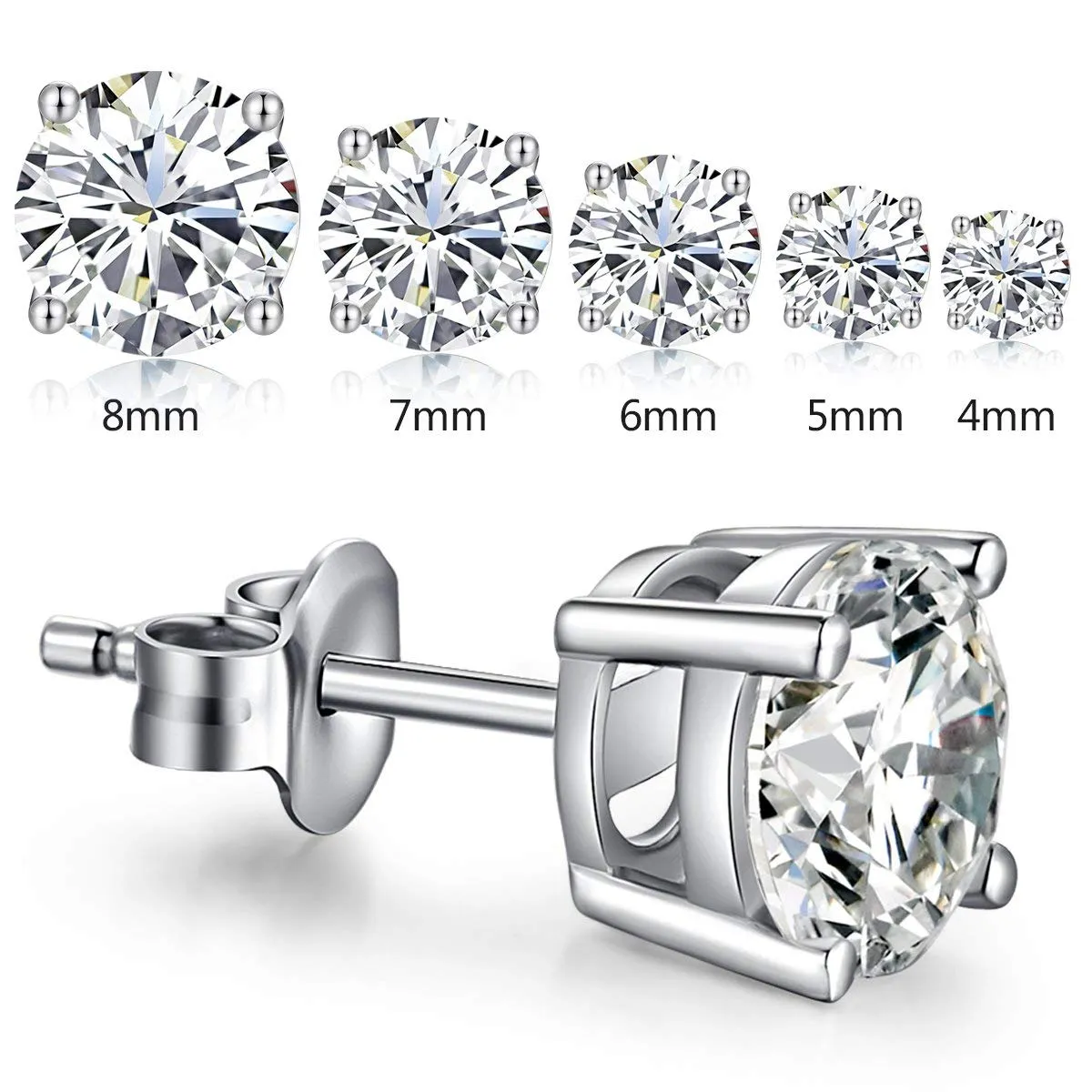Jiahanzb Orecchini a Bottone in Argento 925 con Zirconi 5mm - immagine 3