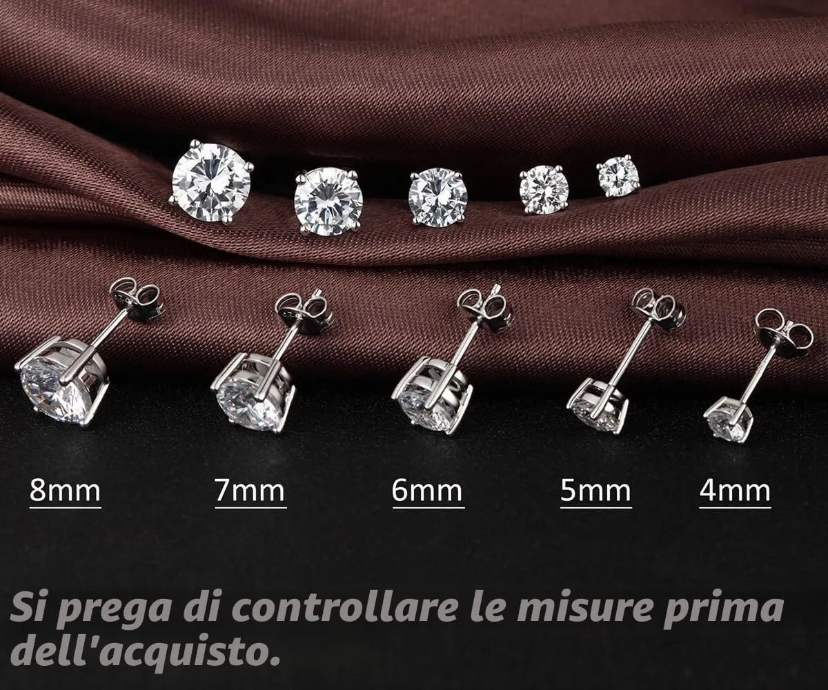Jiahanzb Orecchini a Bottone in Argento 925 con Zirconi 5mm - immagine 7