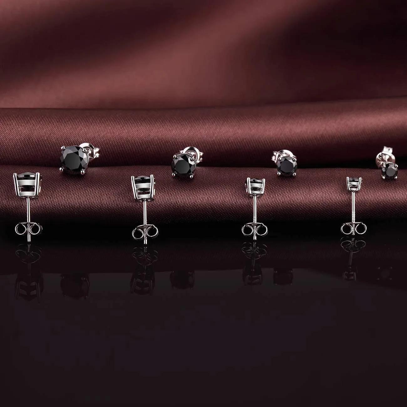 Jiahanzb Orecchini in Argento Sterling 925 con Zirconia Cubica Nera 5mm - immagine 3