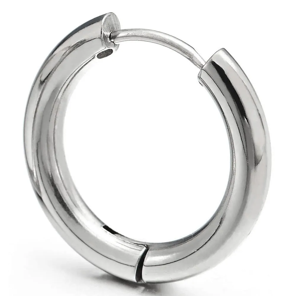 COOLSTEELANDBEYOND Orecchini a Cerchio Huggie in Acciaio Inossidabile per Uomo e Donna, Argento, 12mm - immagine 4