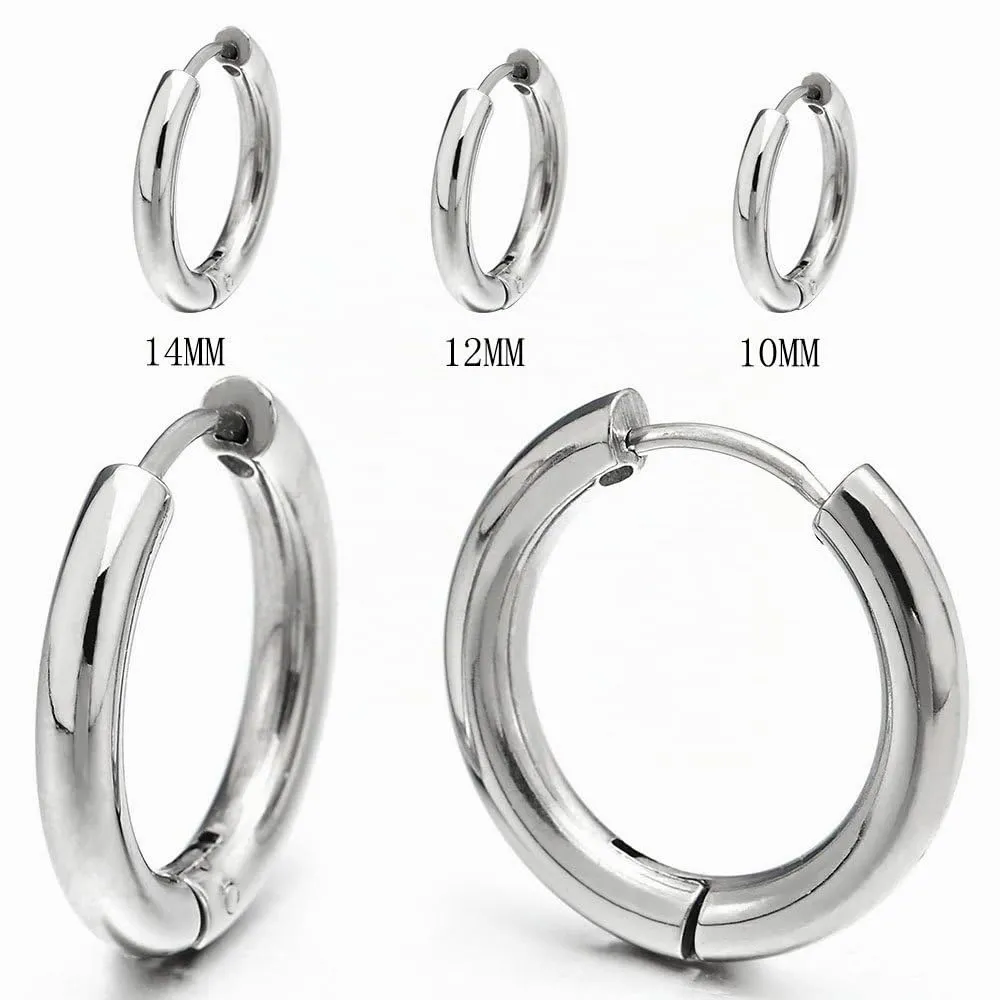 COOLSTEELANDBEYOND Orecchini a Cerchio Huggie in Acciaio Inossidabile per Uomo e Donna, 10mm, Argento - immagine 2