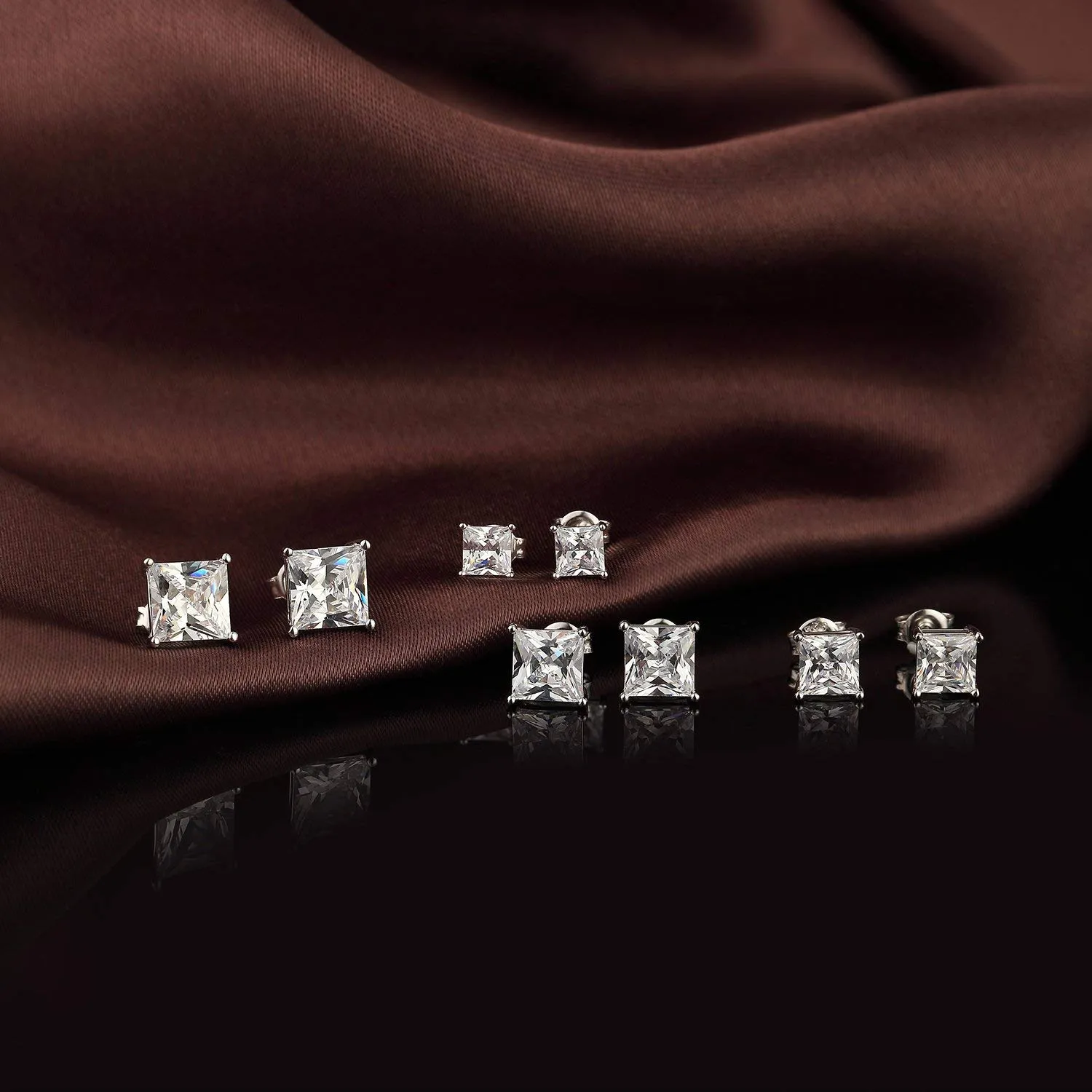 Jiahanzb Orecchini a Bottone in Argento 925 con Zirconi Quadrati taglio Principessa 8mm - immagine 3