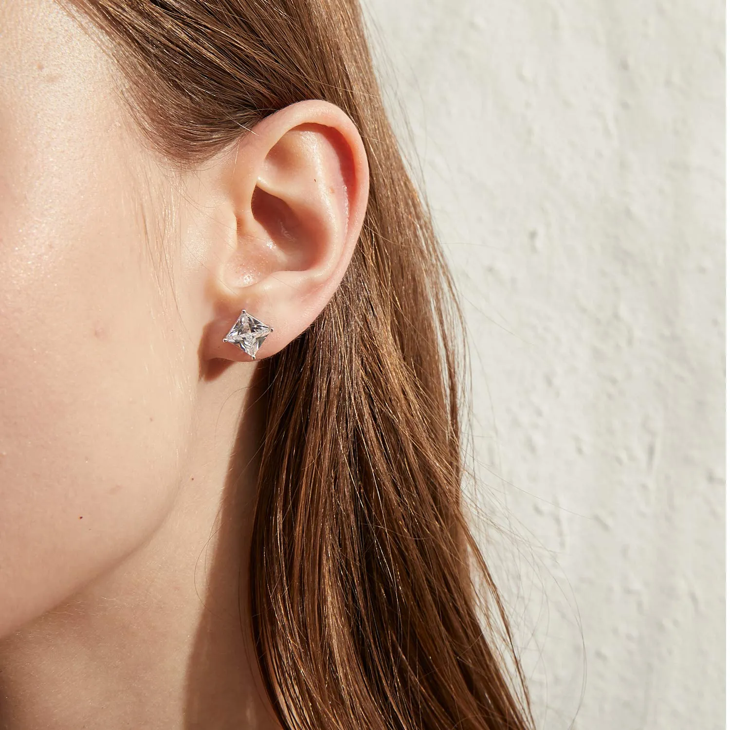 Jiahanzb Orecchini a Bottone in Argento 925 con Zirconi Quadrati taglio Principessa 8mm - immagine 6