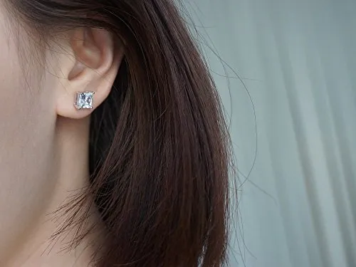 Jiahanzb Orecchini a Bottone in Argento 925 con Zirconi Quadrati taglio Principessa 8mm - immagine 9