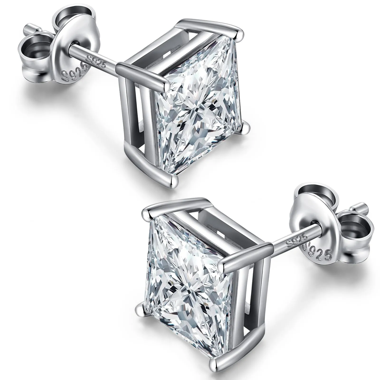 Jiahanzb Orecchini a Bottone in Argento 925 con Zirconi Quadrati Taglio Principessa 4mm - immagine 1