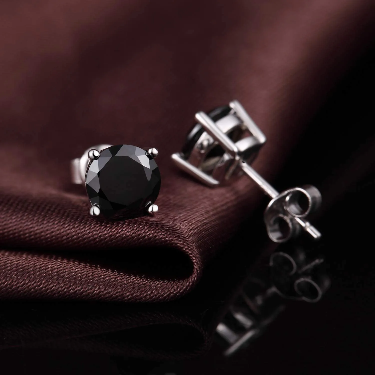 Jiahanzb Orecchini in Argento Sterling 925 con Zirconia Cubica Nera 4mm - immagine 5