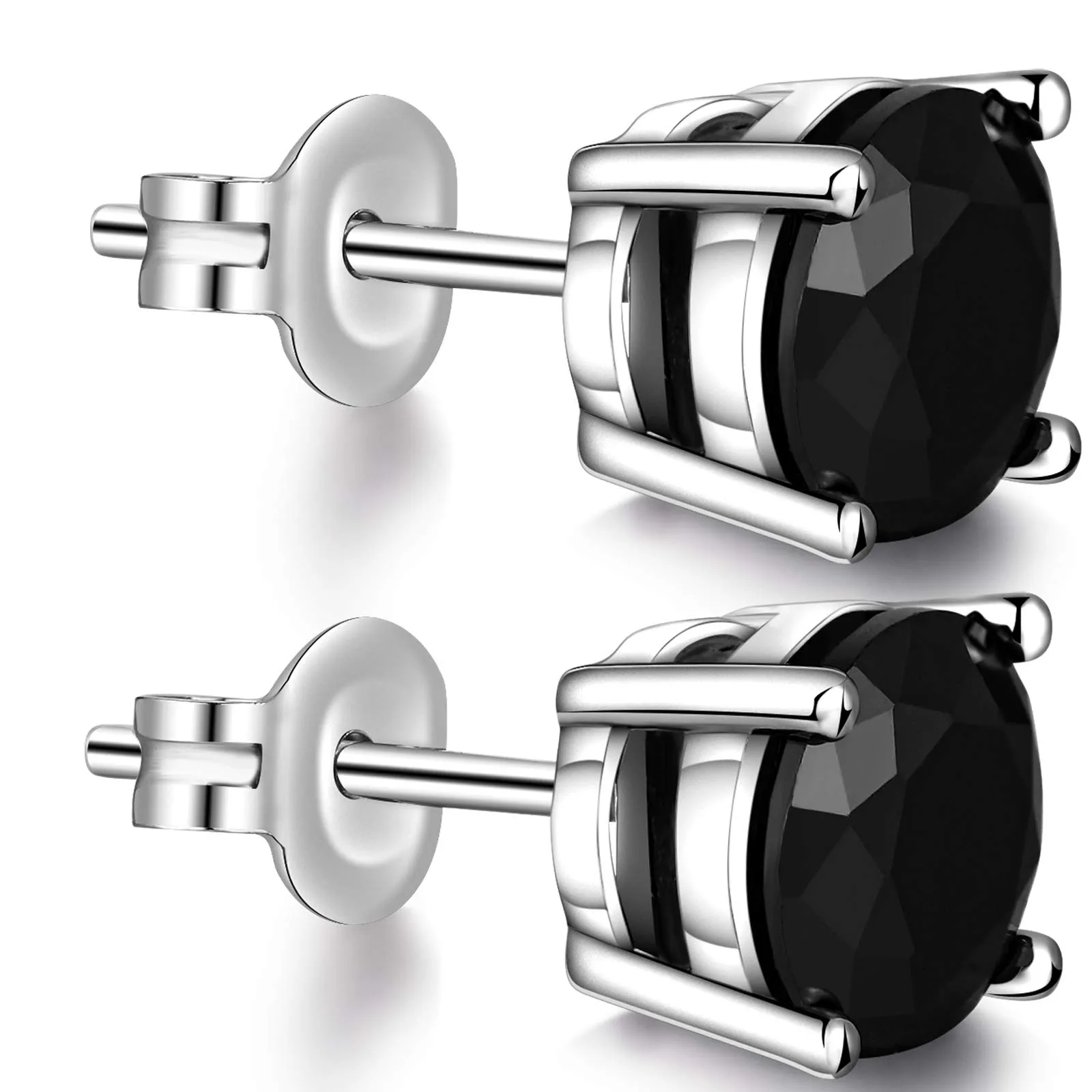 Jiahanzb Orecchini in Argento Sterling 925 con Zirconia Cubica Nera 7mm per Uomo e Donna - immagine 1