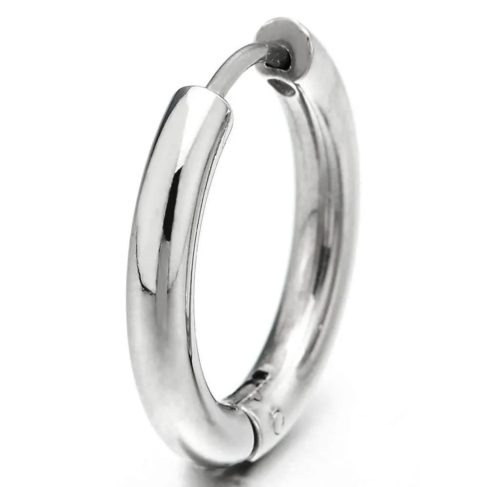 COOLSTEELANDBEYOND Orecchini a Cerchio Huggie in Acciaio Inossidabile, Argento, 16mm (Set da 2) - immagine 2