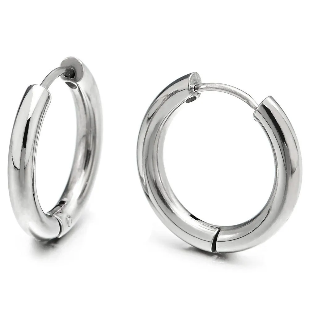 COOLSTEELANDBEYOND Orecchini a Cerchio Huggie in Acciaio Inossidabile, Argento, 20mm - immagine 1