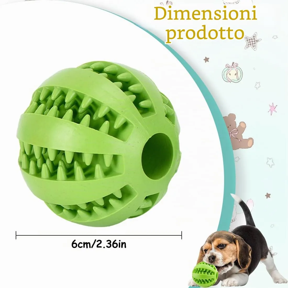 WEGLOK Pallina interattiva in gomma naturale per cani, Giocattolo da masticare e per l'alimentazione - immagine 2