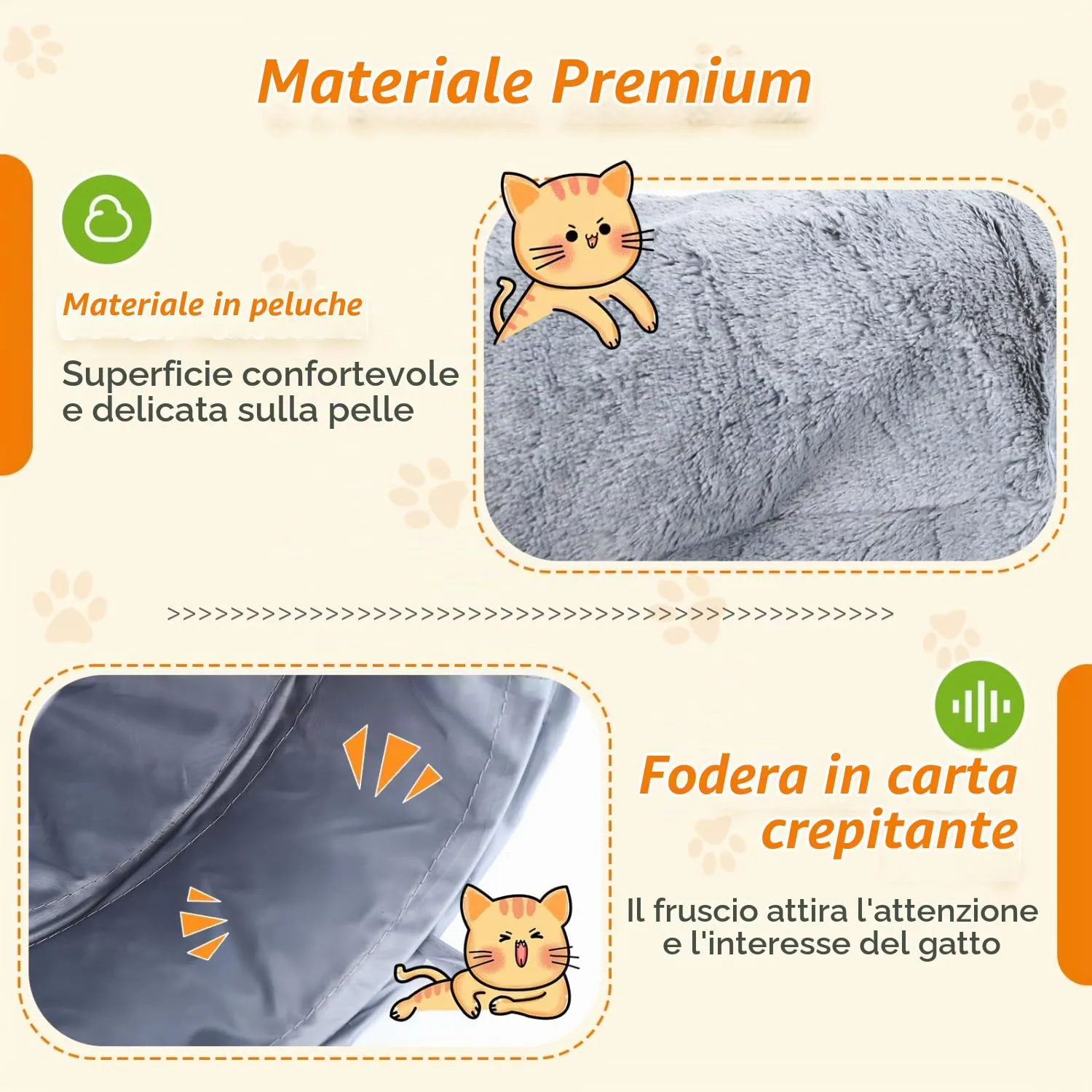 Nobleza Tunnel per Gatti in Peluche a Forma di S con 2 Entrate e Palla Appesa, Pieghevole, L108 cm x Ø25 cm - immagine 4