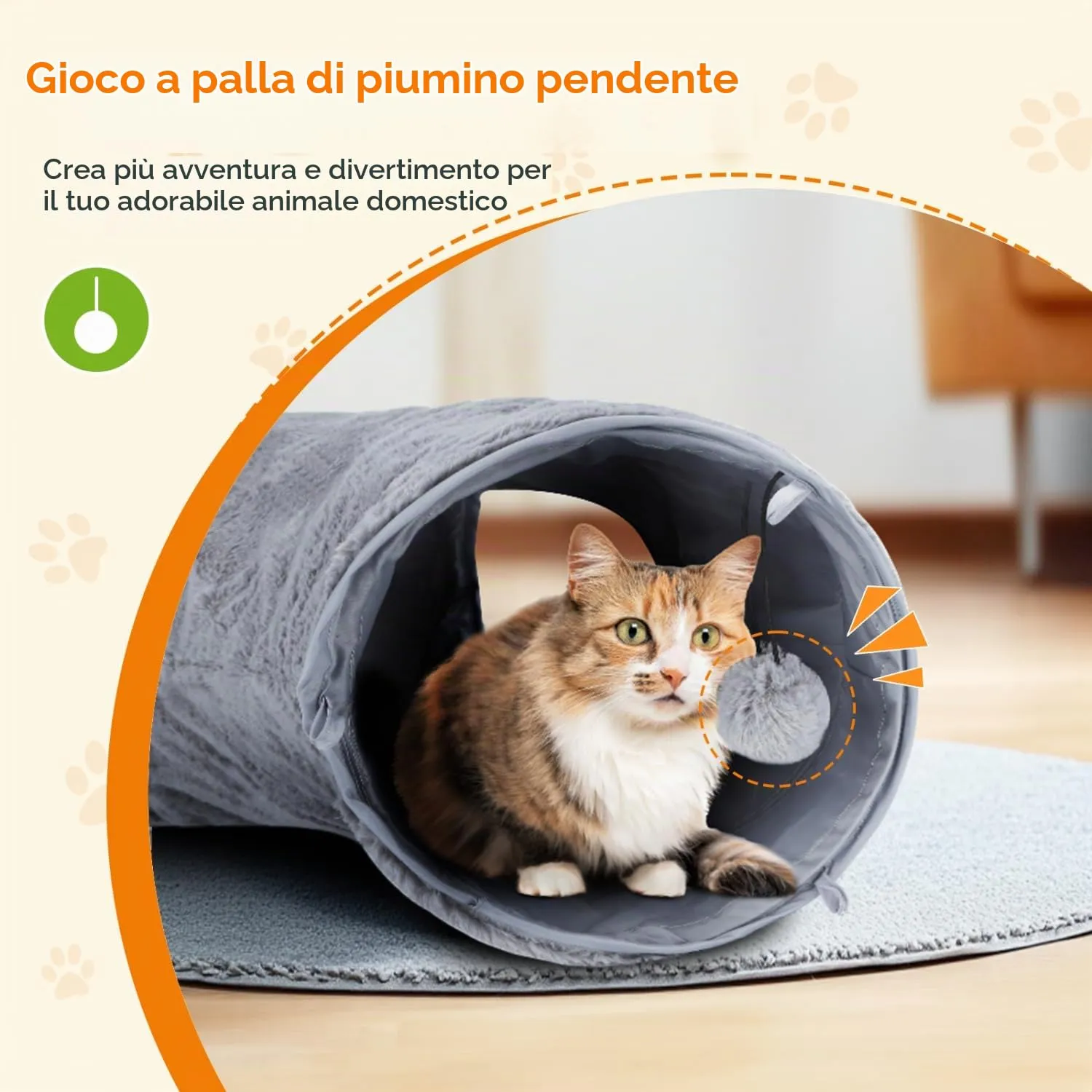 Nobleza Tunnel per Gatti in Peluche a Forma di S con 2 Entrate e Palla Appesa, Pieghevole, L108 cm x Ø25 cm - immagine 5