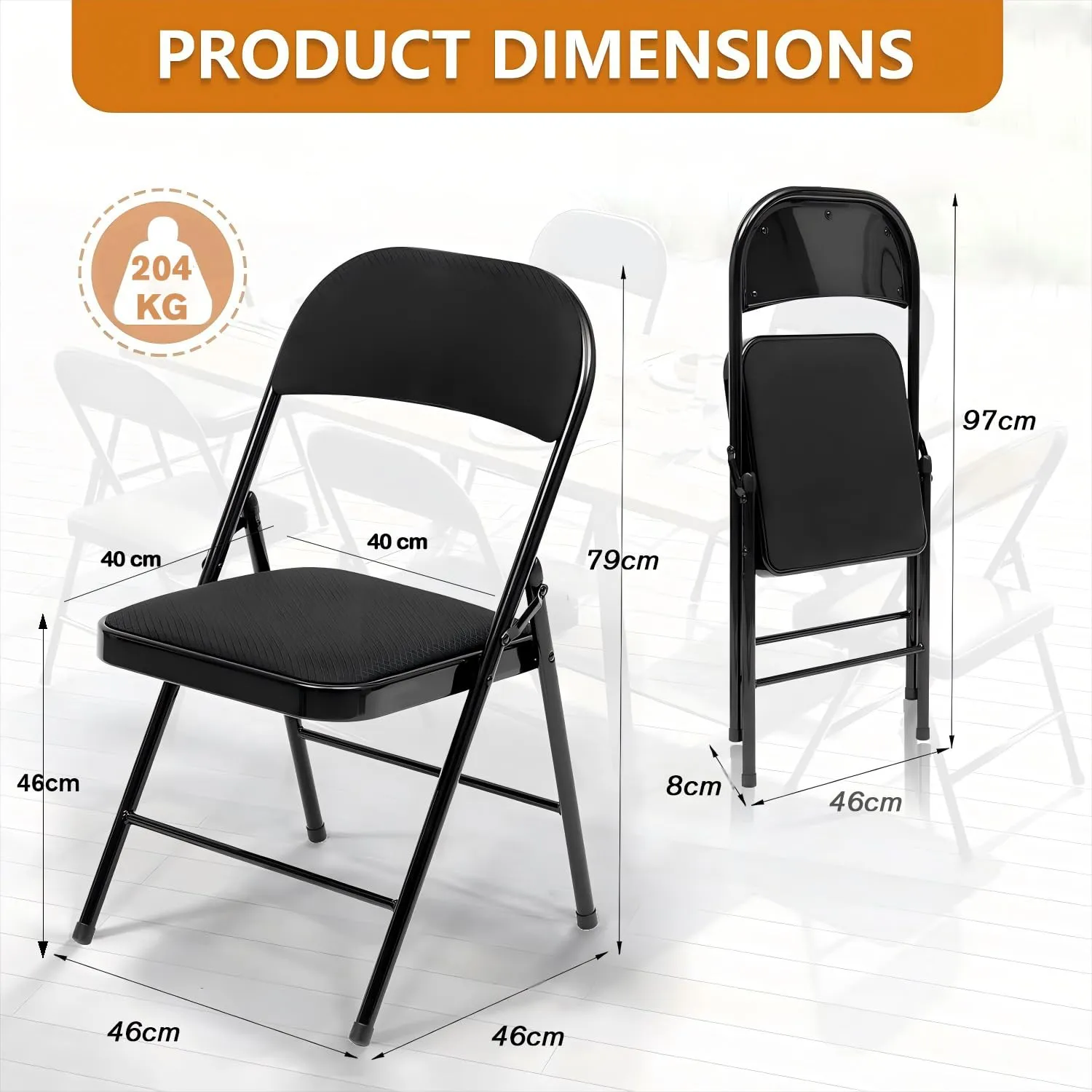 Asdsed Set di 2 Sedie Pieghevoli Imbottite, Portata 160 kg, Cachi - immagine 3