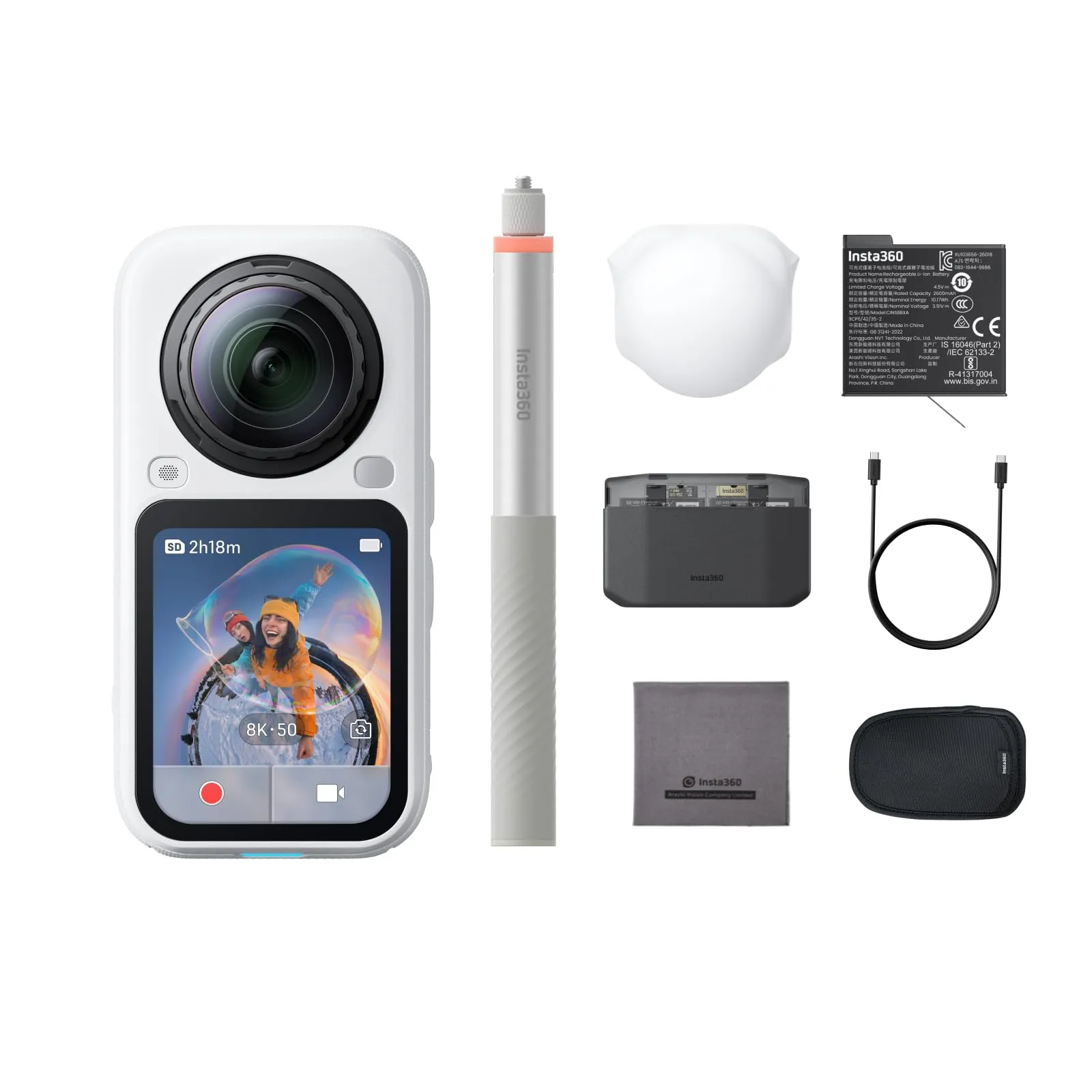 Insta360 X6 Action Cam 360 8K with 1/1.1" Sensors, White - immagine 1